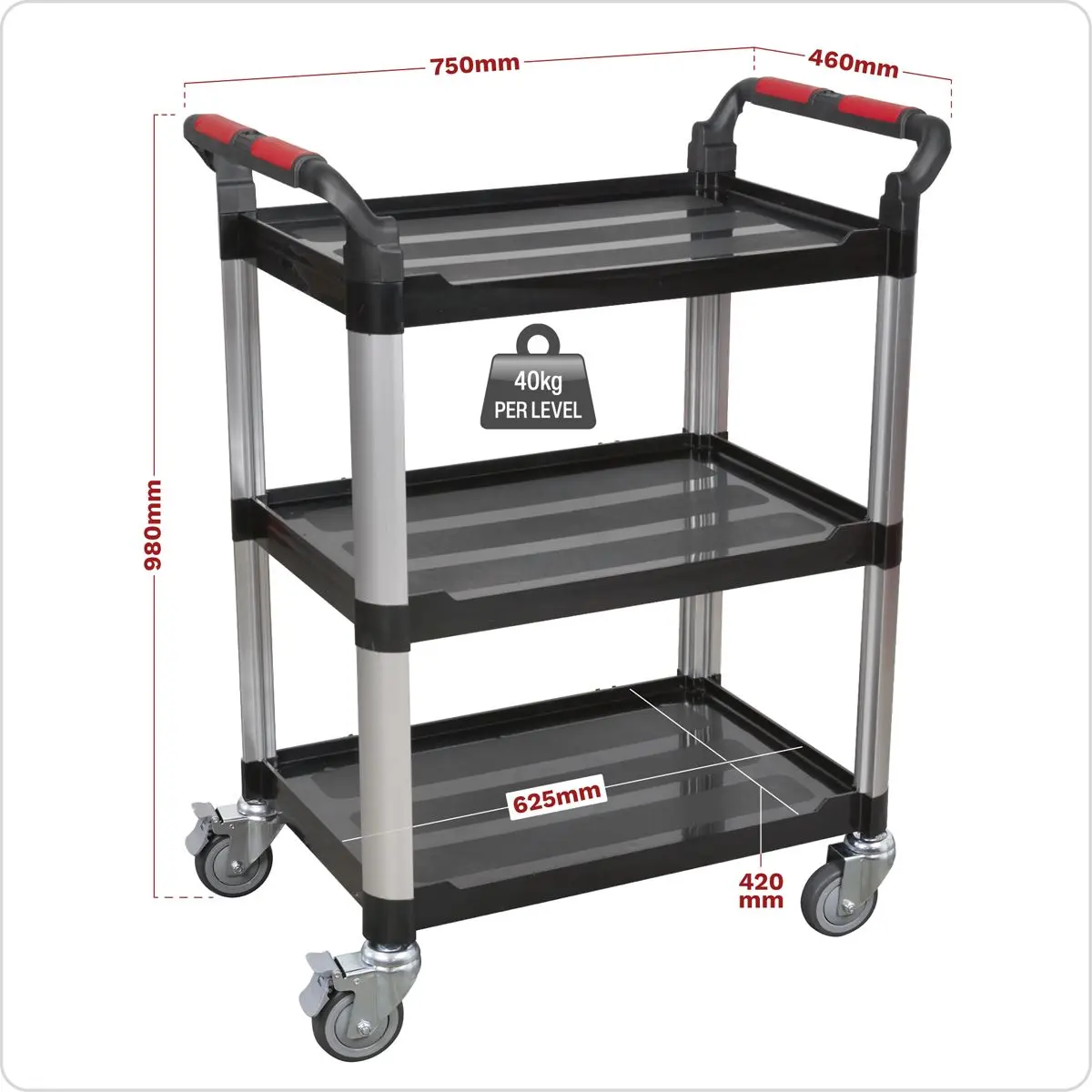 Sealey Workshop Trolley 3-Level Composite - 3 Wall - Image 7