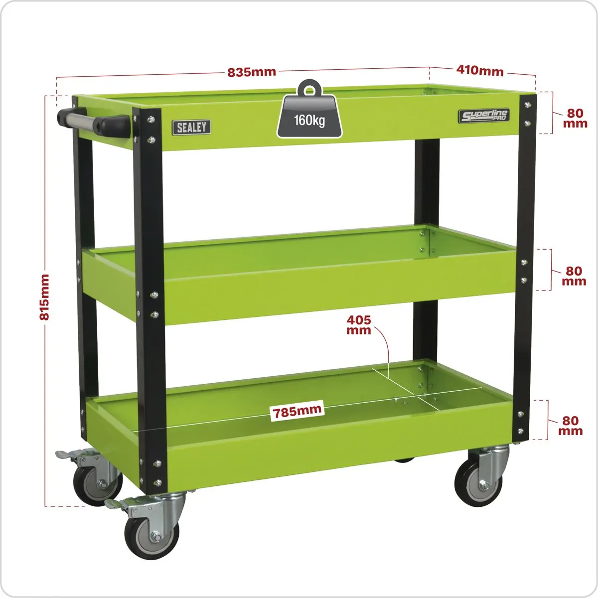 Sealey Superline Pro Workshop Trolley 3-Level Heavy-Duty - Hi-Vis Green - Image 5