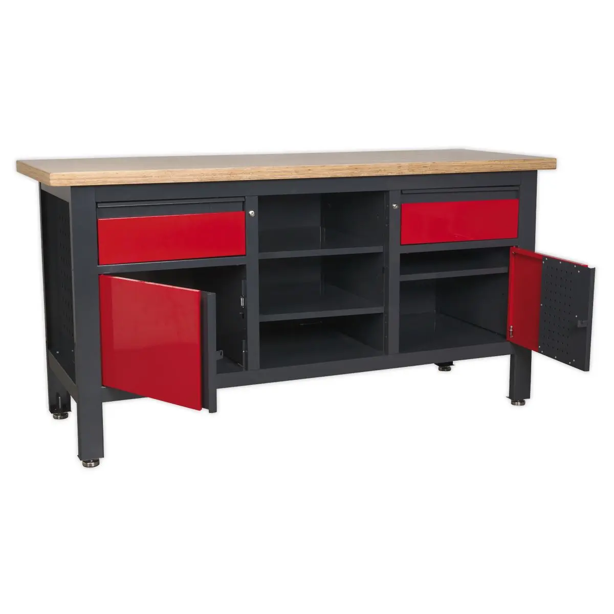 Sealey Workstation with 2 Drawers, 2 Cupboards & Open Storage - Image 4