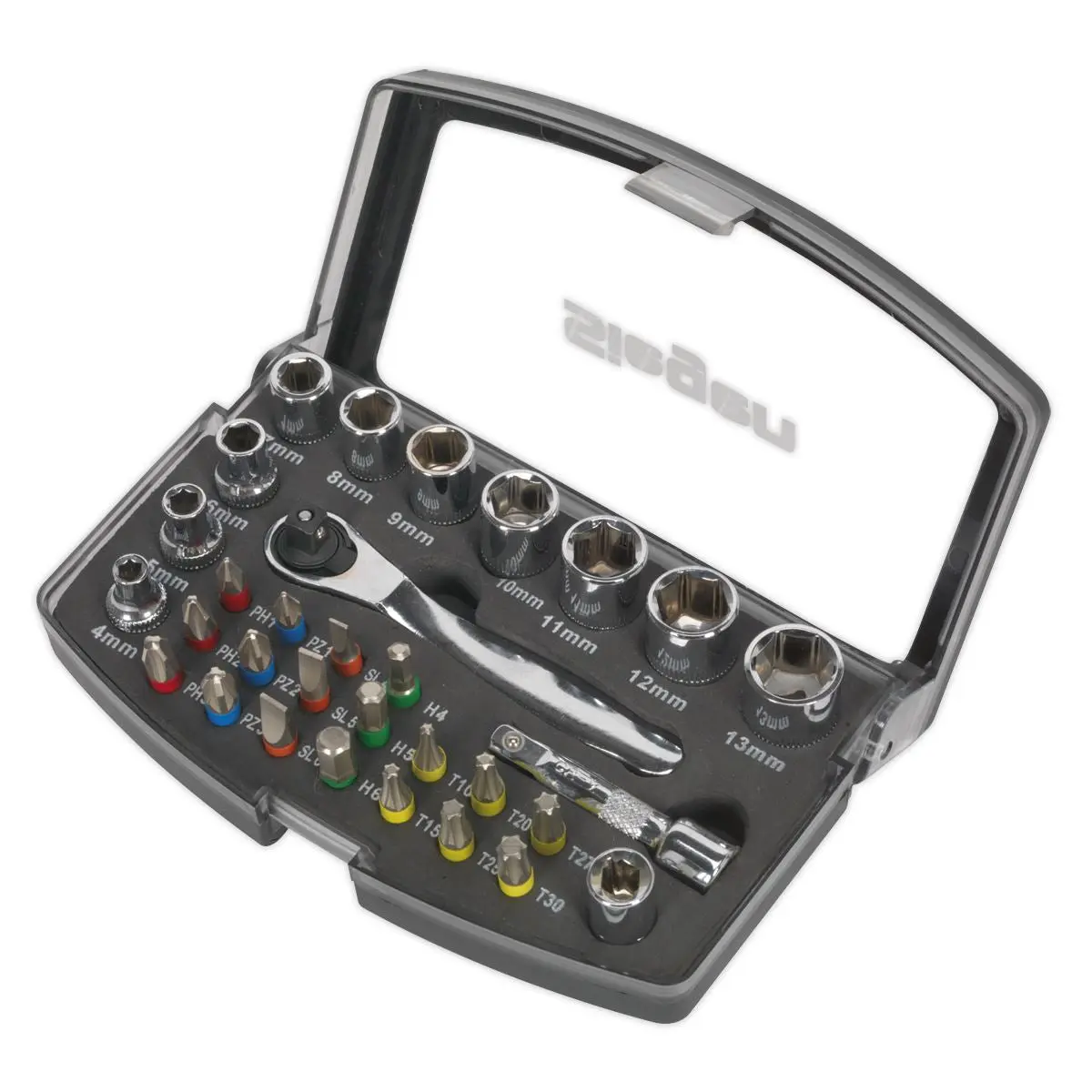 Siegen 30 Piece 1/4" Drive Socket & Bit Set Pozi Slotted Hex Trx - Image 2