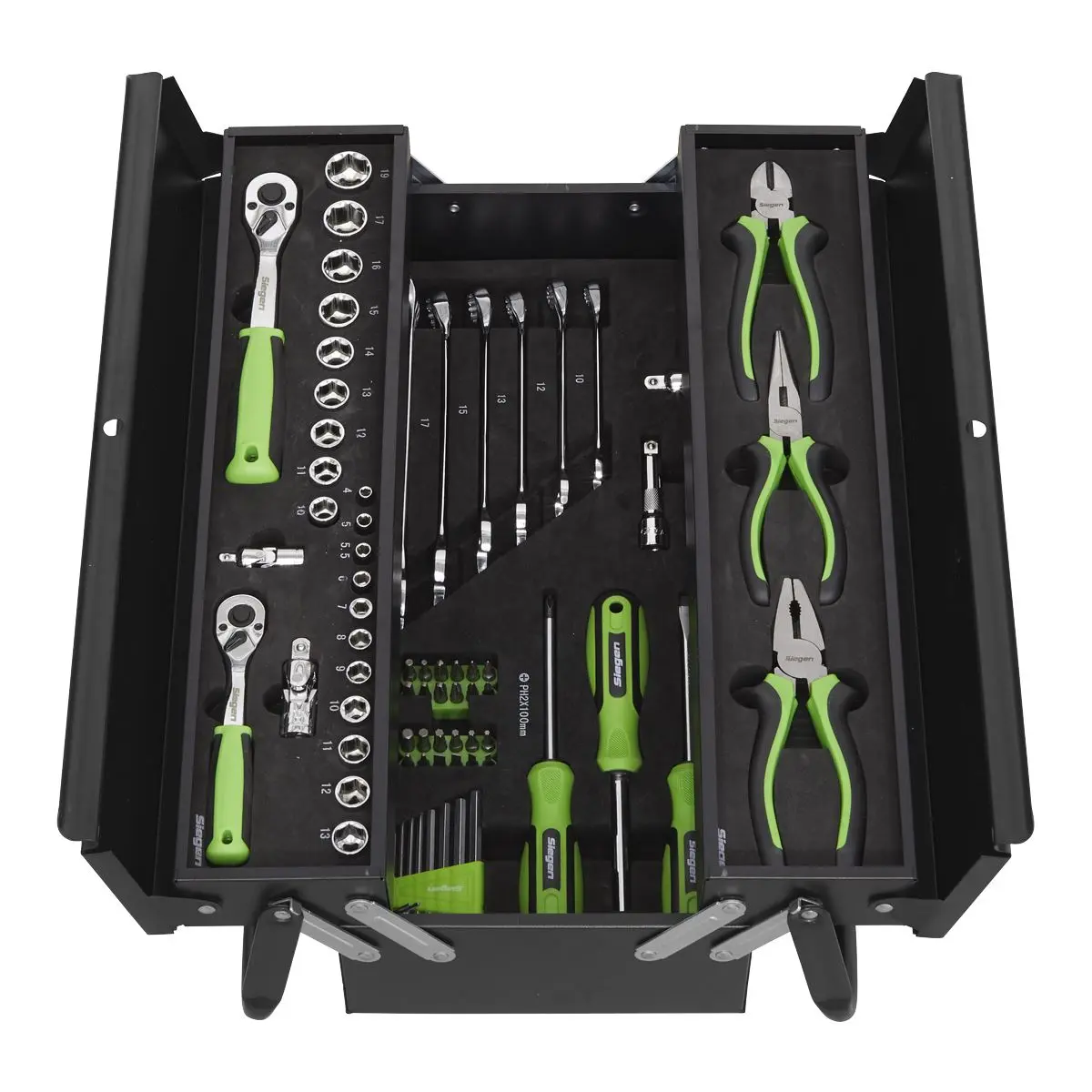 Siegen by Sealey Cantilever Toolbox with Tool Kit 70 Piece Sockets Spanners Screwdrivers - Image 3