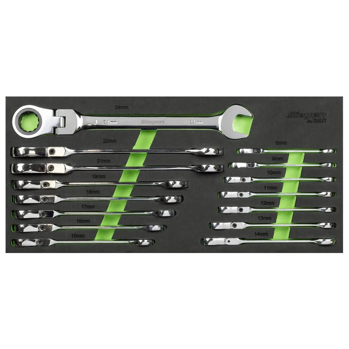 Siegen by Sealey Flexi-Head Combination Ratchet Spanner Set 15pc - Image 3