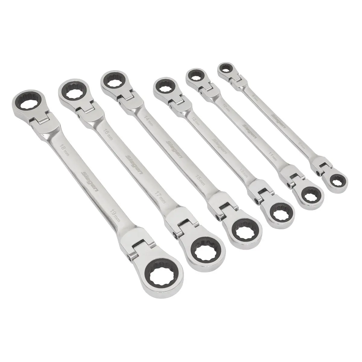 Siegen by Sealey Flexi-Head Double End Ratchet Ring Spanner Set 6pc Metric