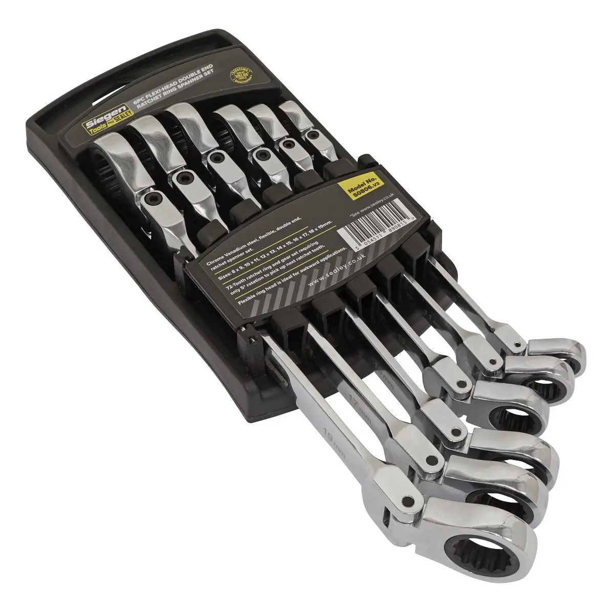 Siegen by Sealey Flexi-Head Double End Ratchet Ring Spanner Set 6pc Metric - Image 3