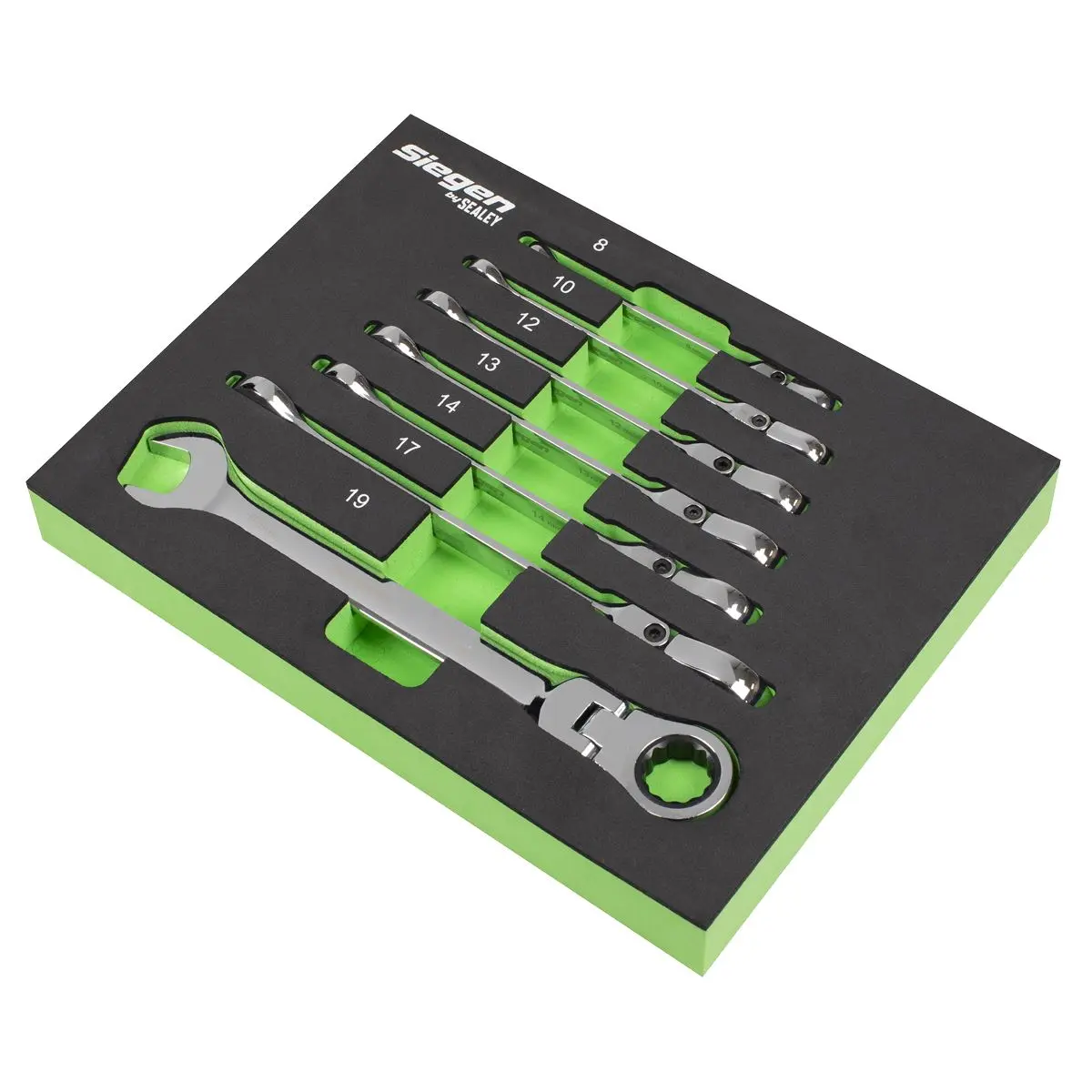 Siegen by Sealey Flexi-Head Combination Ratchet Spanner Set 7pc - Image 2