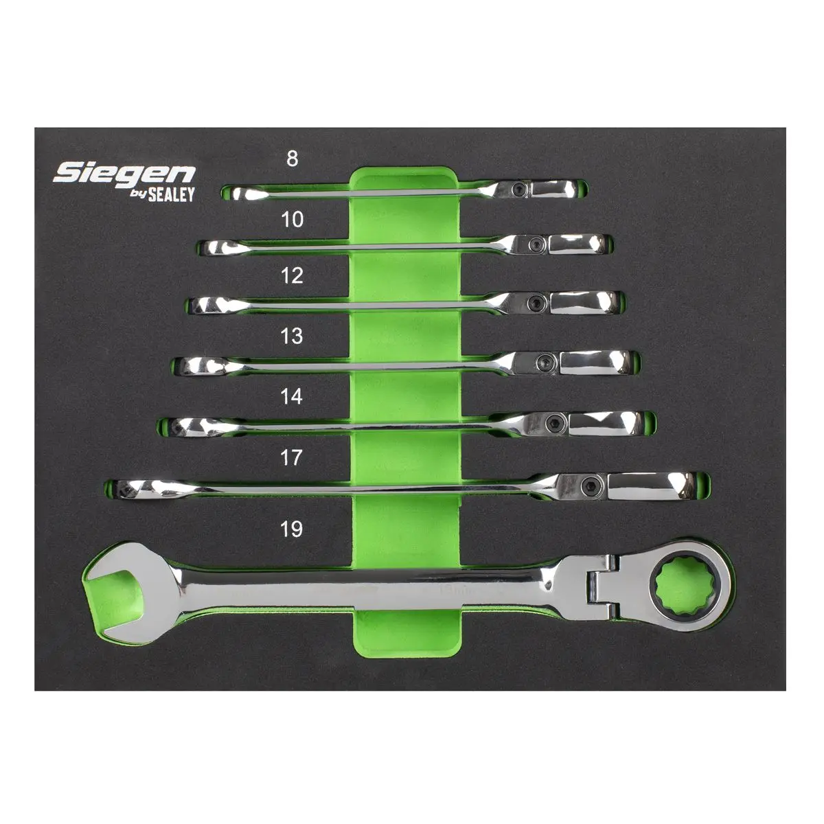 Siegen by Sealey Flexi-Head Combination Ratchet Spanner Set 7pc - Image 4