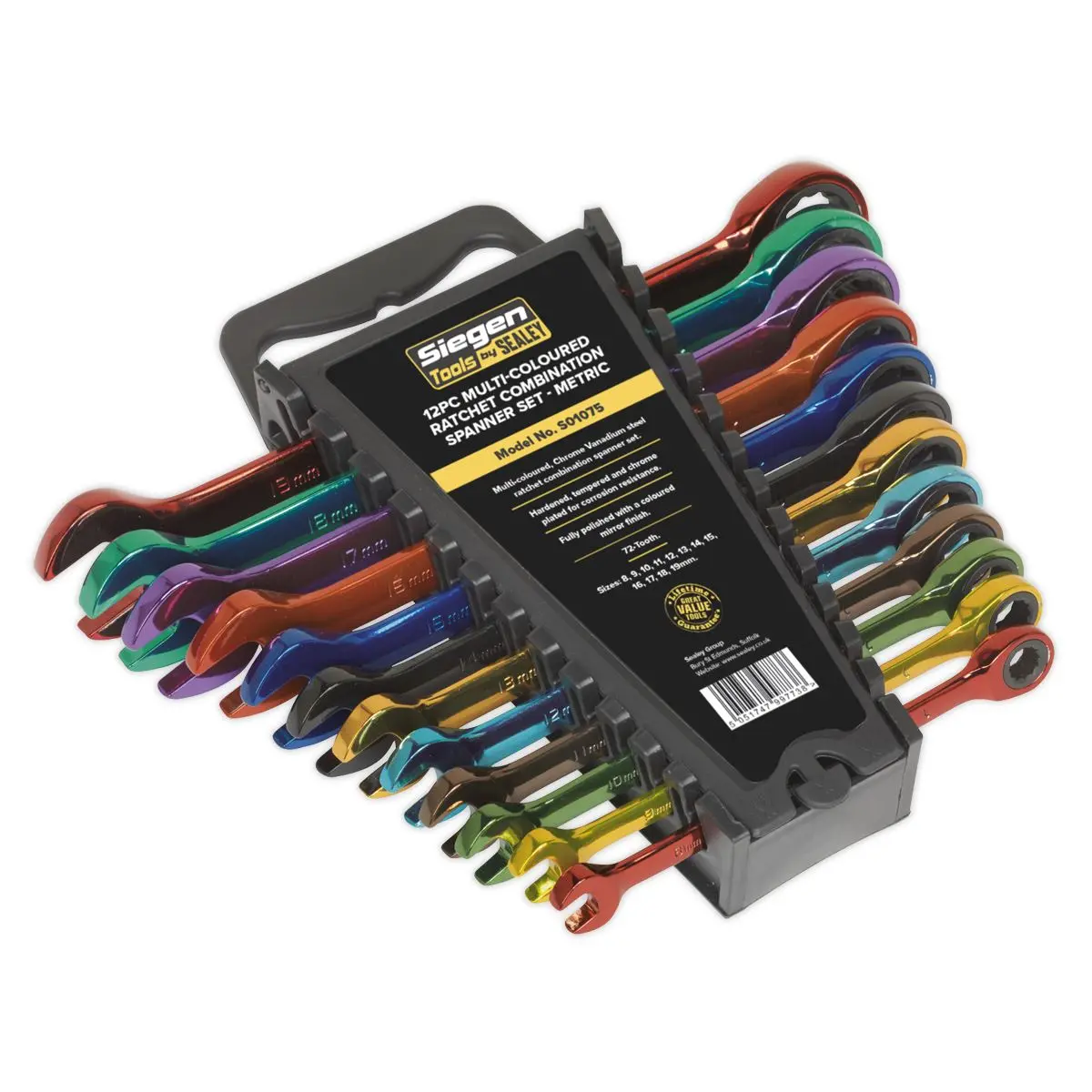 Siegen by Sealey Ratchet Combination Spanner Set 12pc Multi-Coloured Metric - Image 2