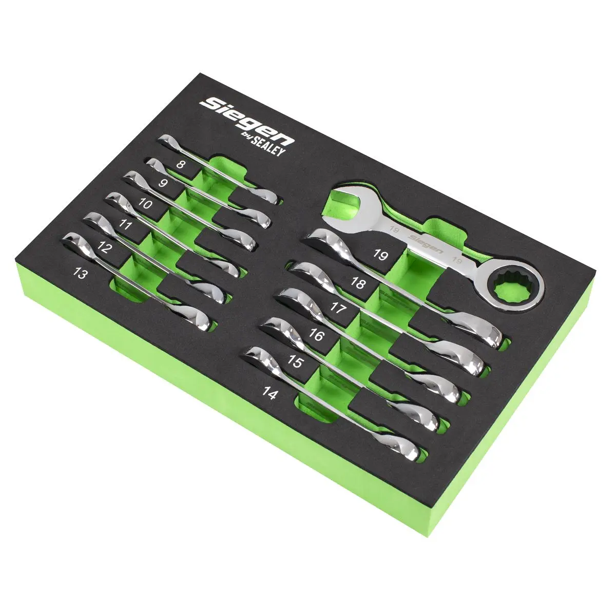 Siegen by Sealey Stubby Combination Ratchet Spanner Set in EVA Foam Tray 12pc - Image 2