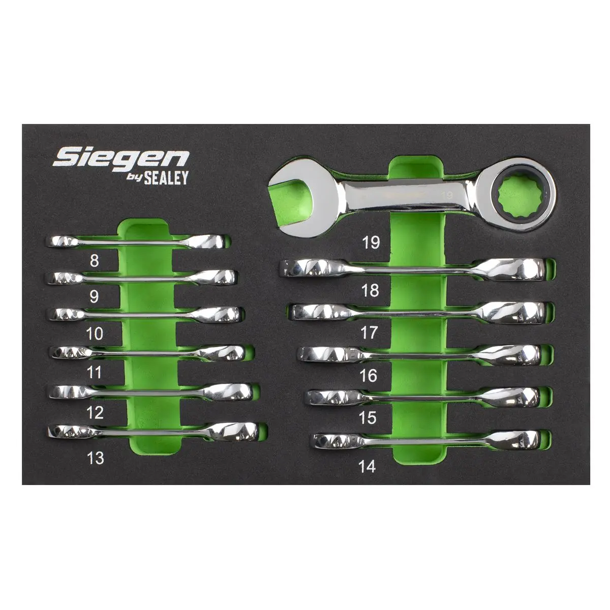 Siegen by Sealey Stubby Combination Ratchet Spanner Set in EVA Foam Tray 12pc - Image 3