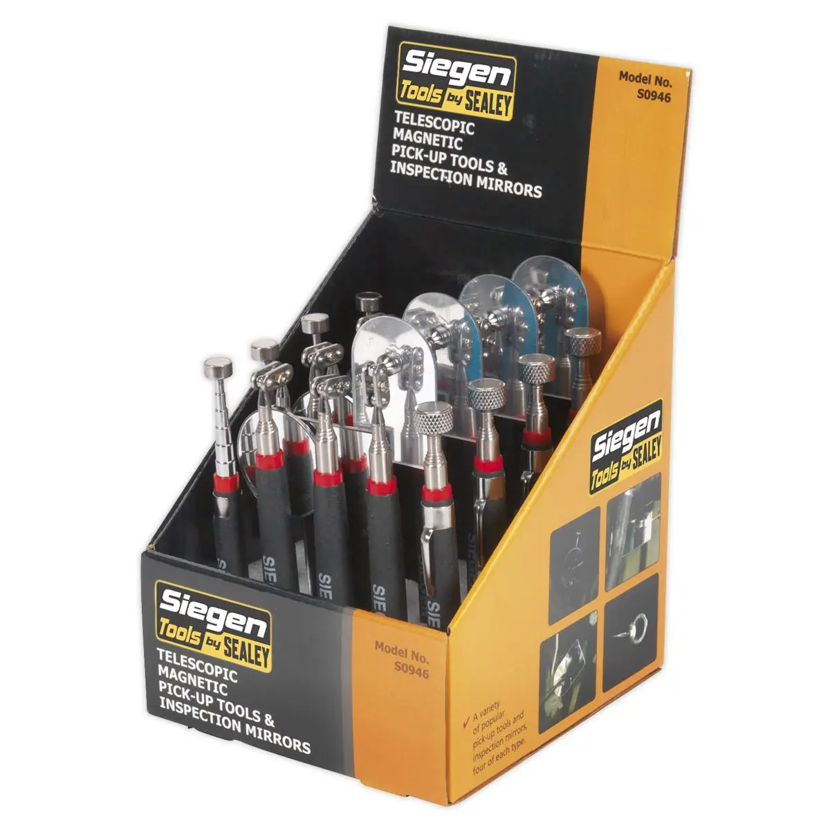 Siegen by Sealey Telescopic Magnetic Pick-Up Tools & Inspection Mirrors - Display Box of 20 - Image 11