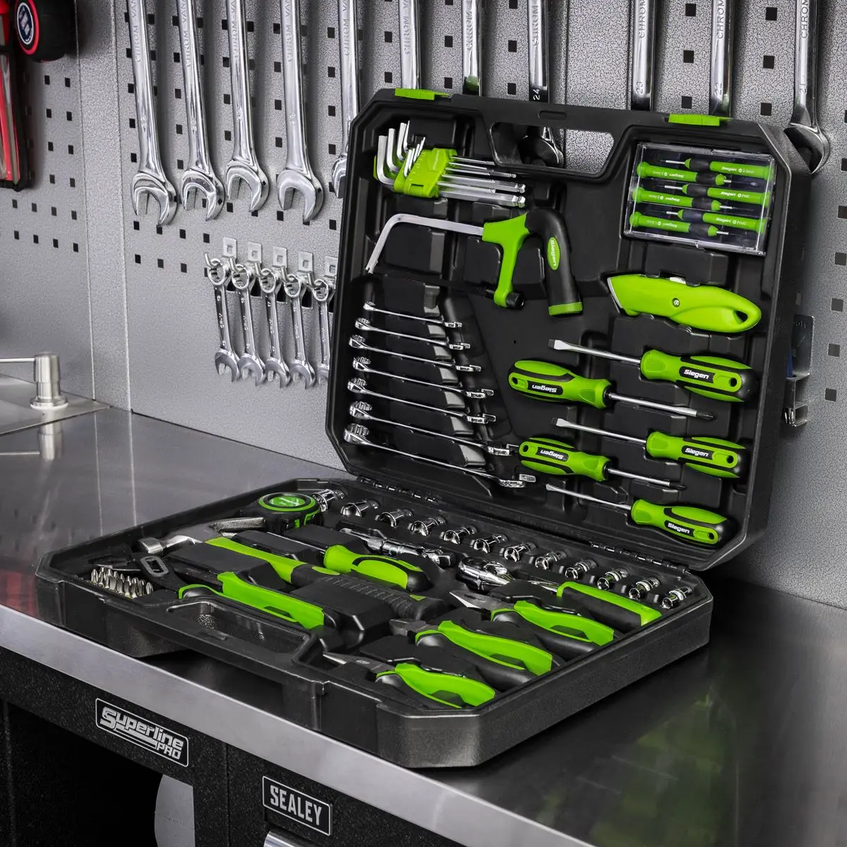 Siegen by Sealey Tool Kit 84 Piece 3/8" Drive Sockets Spanners Screwdrivers Pliers Hacksaw - Image 6