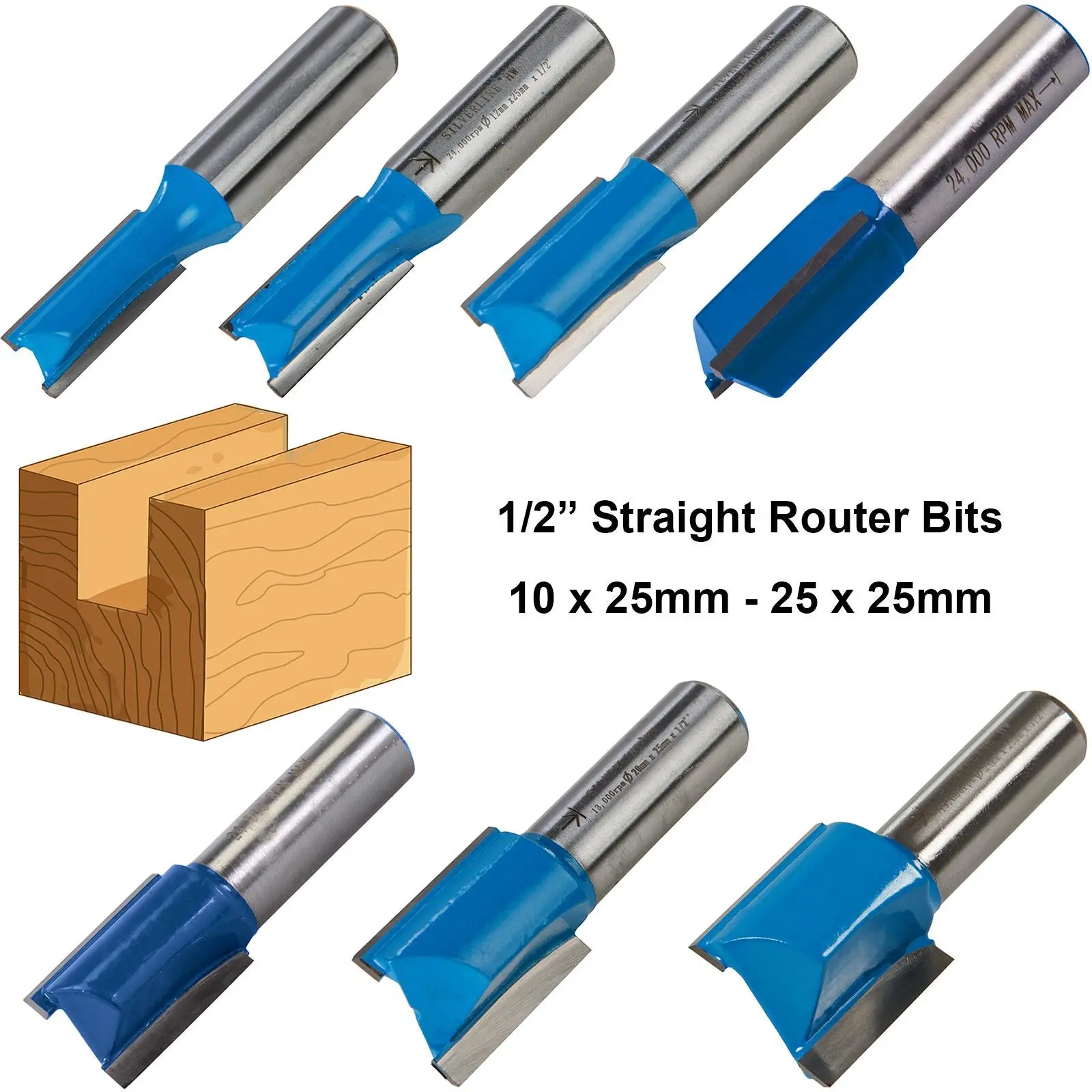 Silverline 1/2" Shank TCT Straight Metric Cutter Router Bits - Image 6