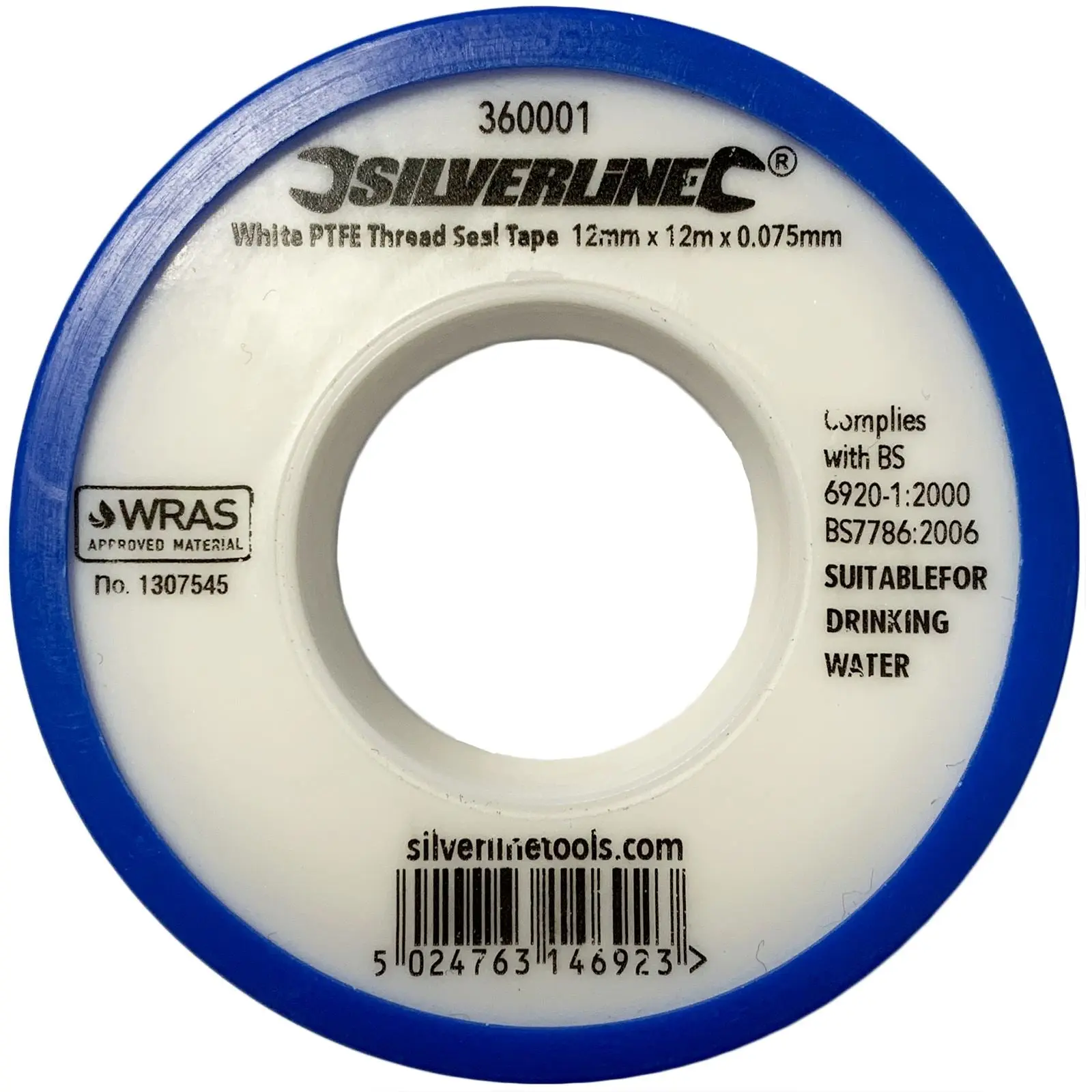 Silverline 1 Roll White PTFE Thread Seal Tap Water Plumbing 12mm x 12m - Image 2
