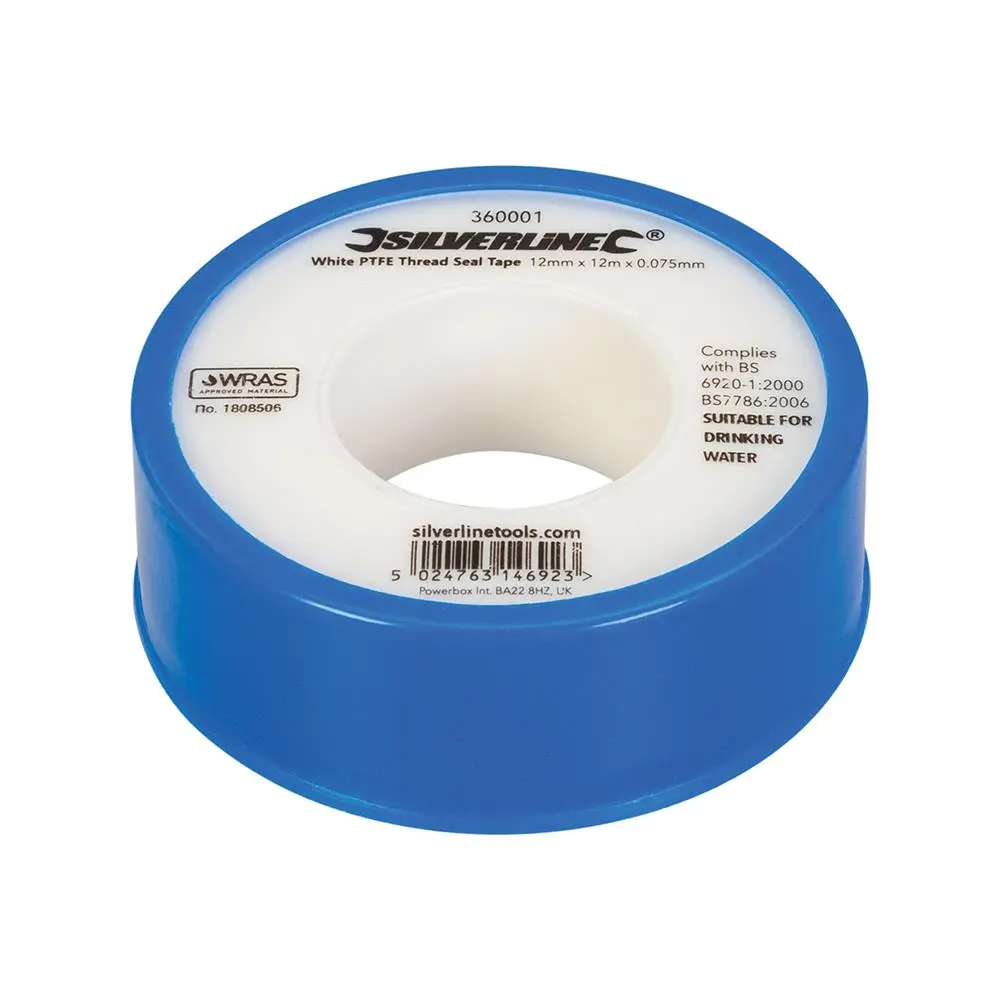 Silverline 1 Roll White PTFE Thread Seal Tap Water Plumbing 12mm x 12m - Image 6