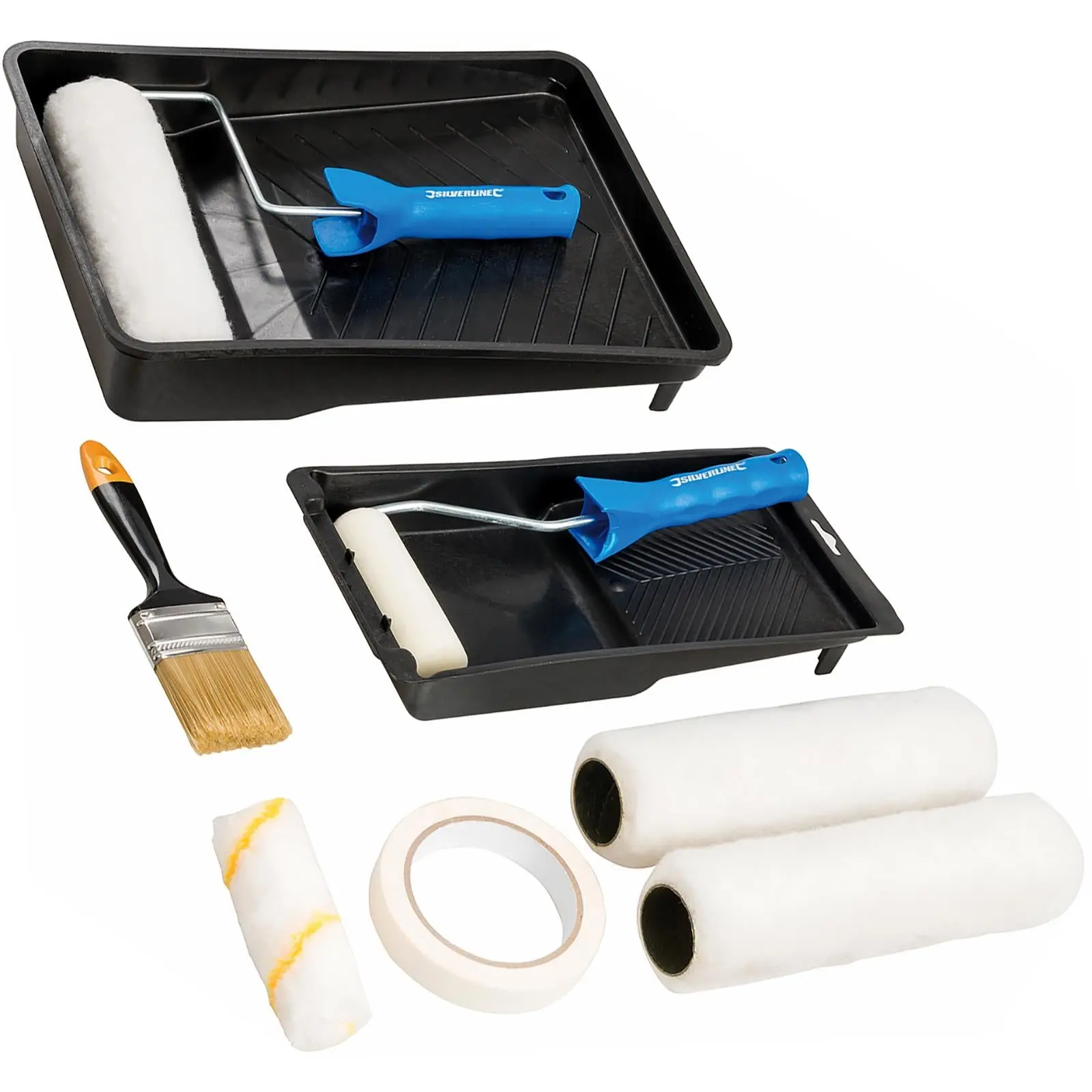 Silverline 11 Piece Decorators Roller & Brush Set Painting Frame Masking Tape - Image 3