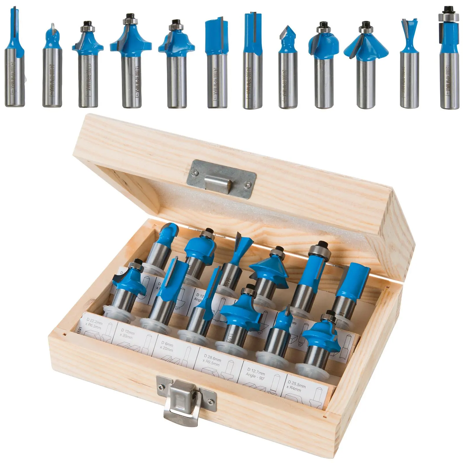 Silverline 12 Piece 12mm Shank TCT Router Bit Set In Wooden Case Cutter Cove - Image 5