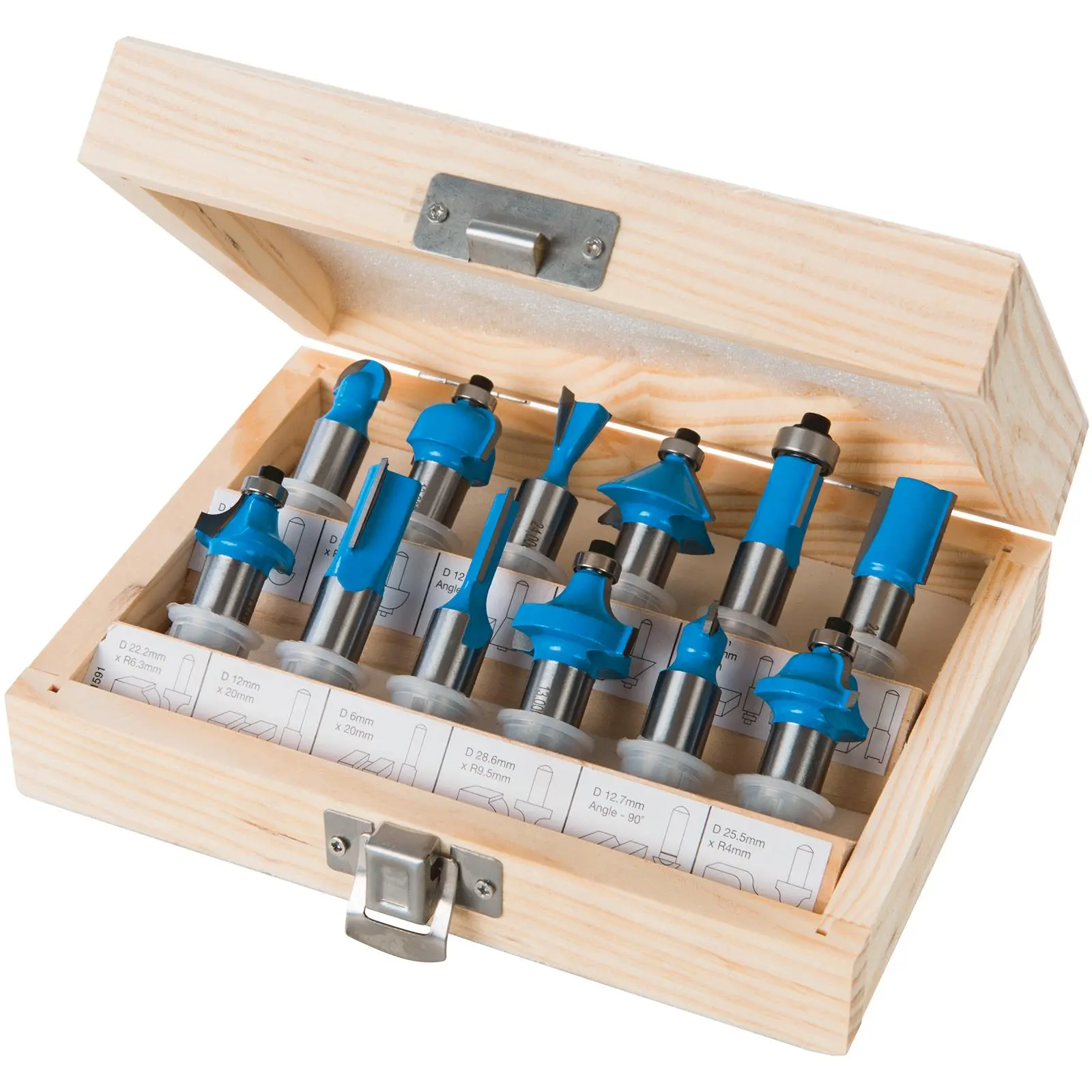 Silverline 12 Piece 12mm Shank TCT Router Bit Set In Wooden Case Cutter Cove - Image 6