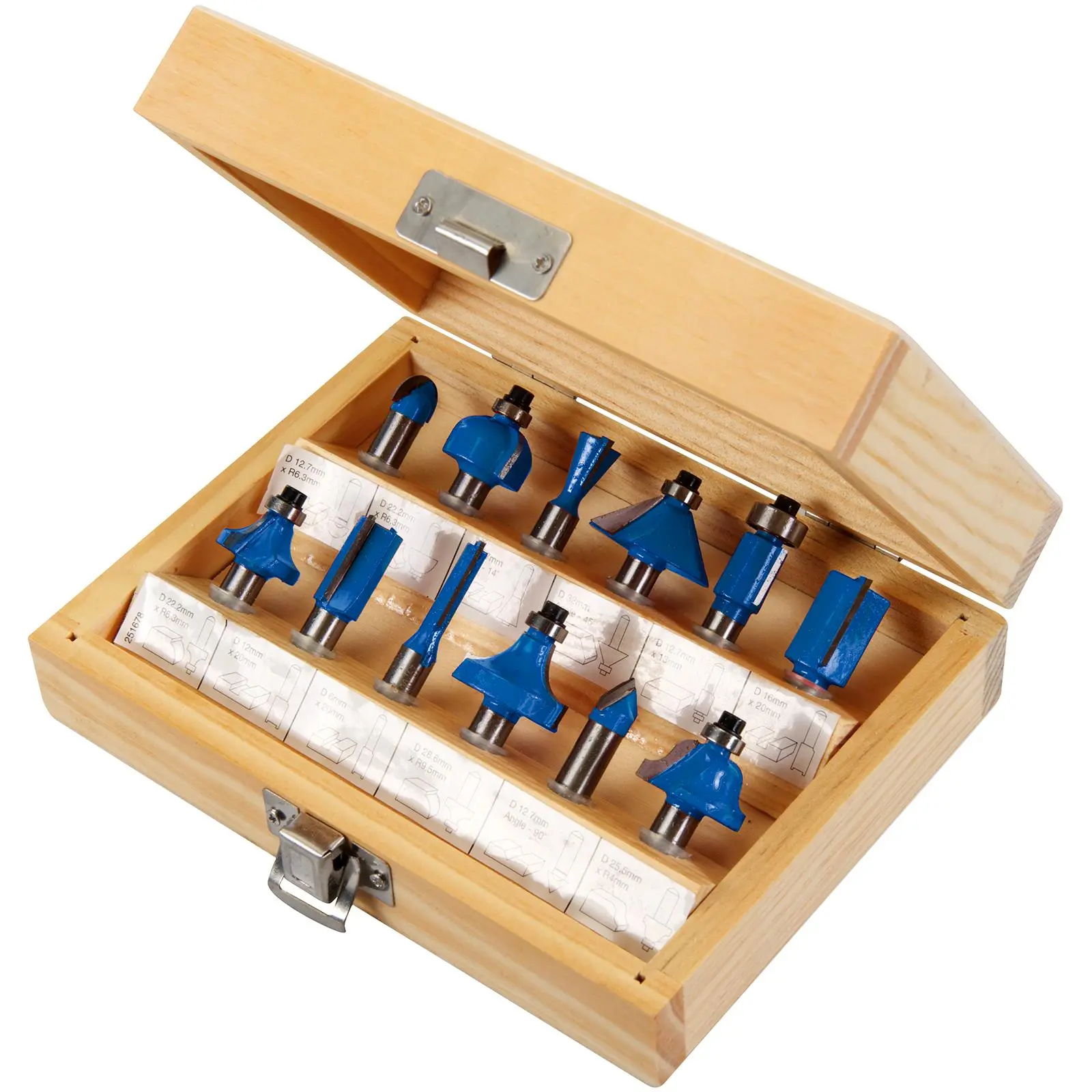 Silverline 12 Piece 8mm Shank TCT Router Bit Set in Wooden Case Straight Cove - Image 2