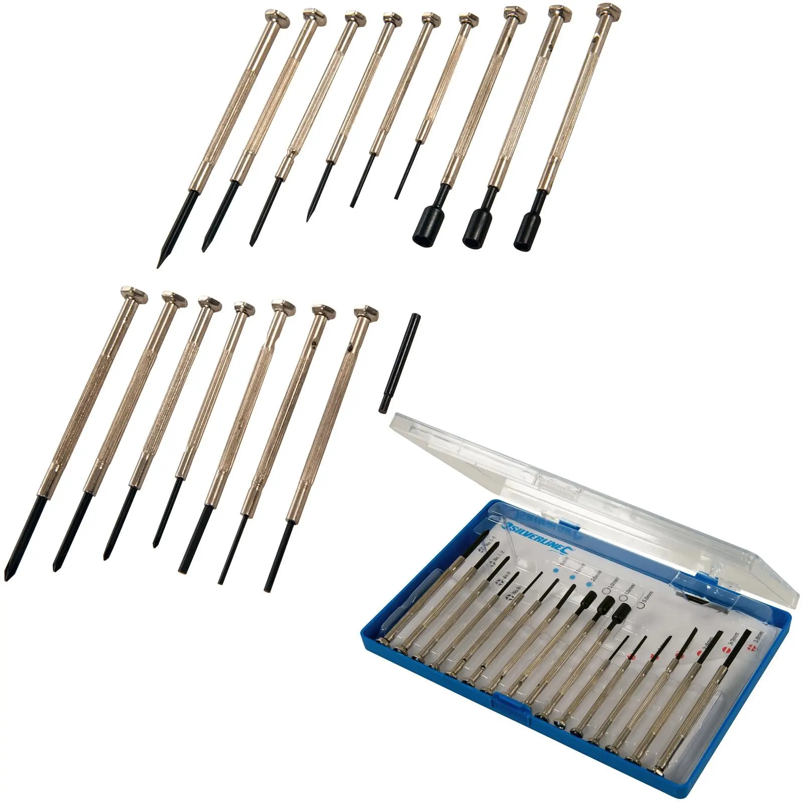 Silverline 16 Piece Jewellers Screwdriver Set Phillips Slotted Hex Nut Driver
