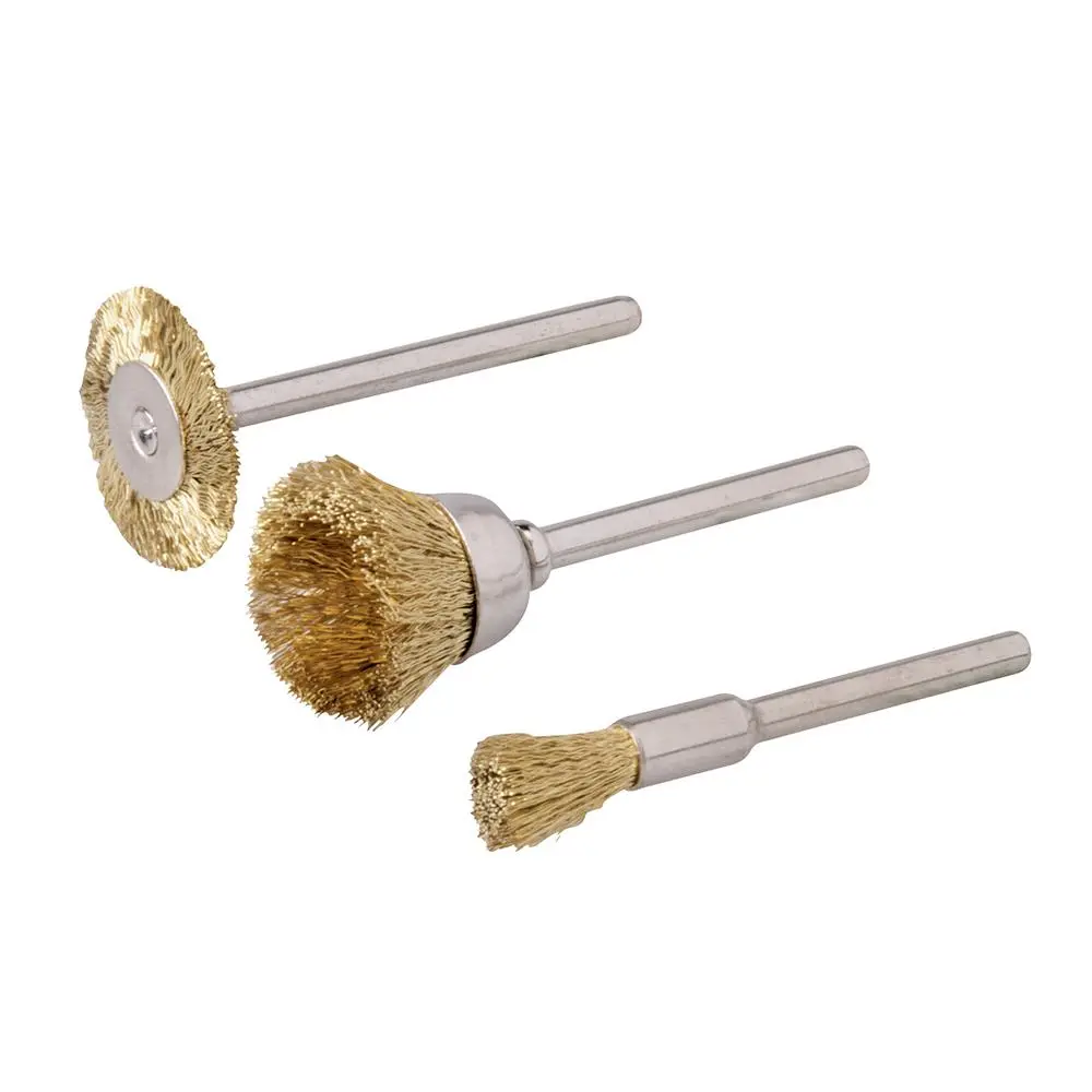 Silverline 3 Piece Brass Brush Set Metal Cleaning Polishing Rotary Multi Tool - Image 2