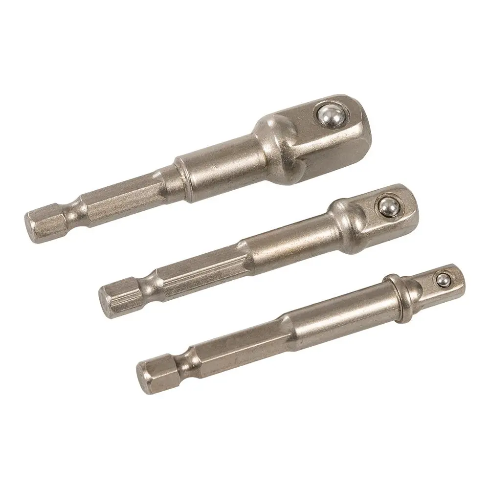 Silverline 3 Piece Hex Socket Driver Set Shank 1/4", 3/8" & 1/2" Drill Adaptor Converter - Image 2