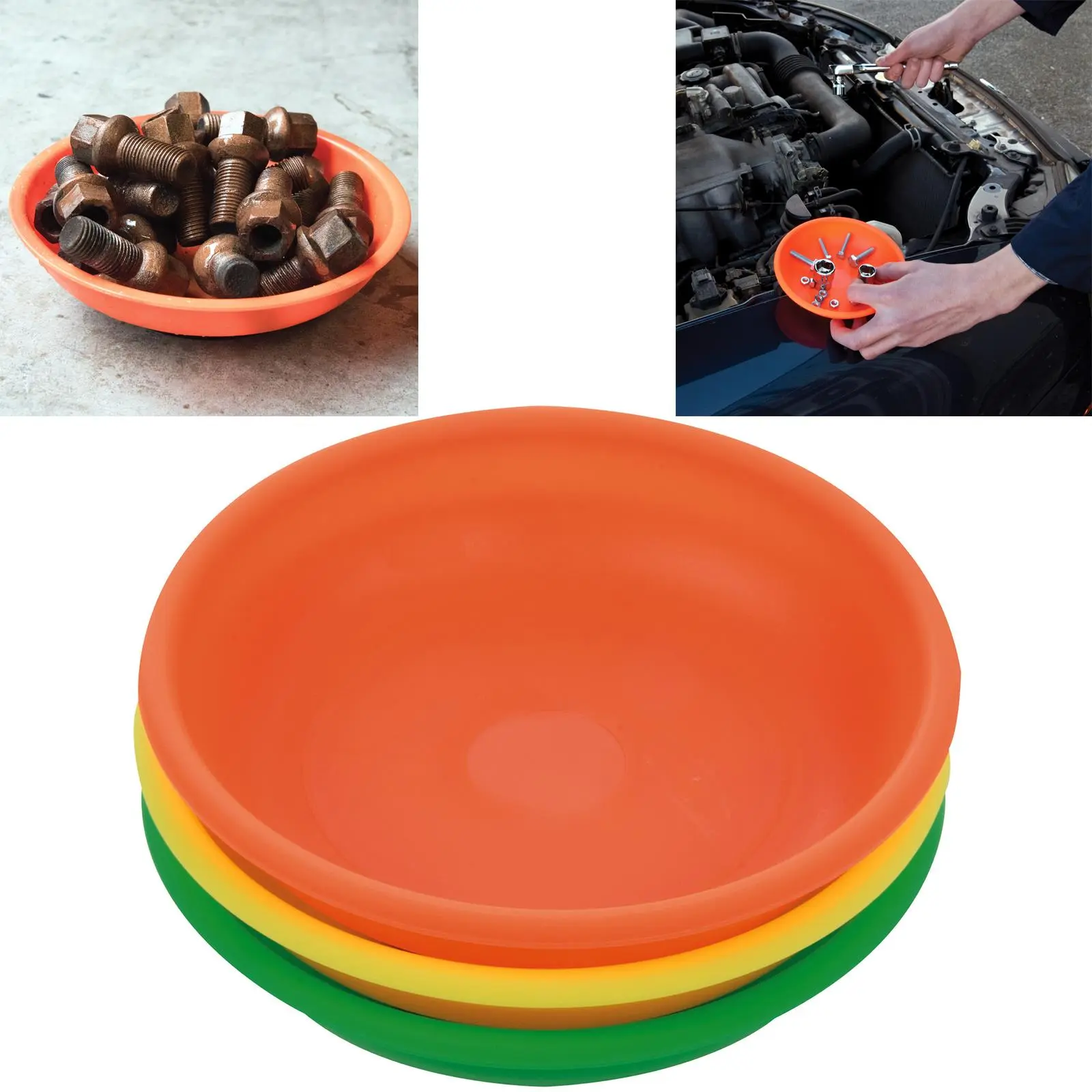 Silverline 3 Piece Hi-Vis Magnetic Bowls Parts Trays Storage Dish Bowl