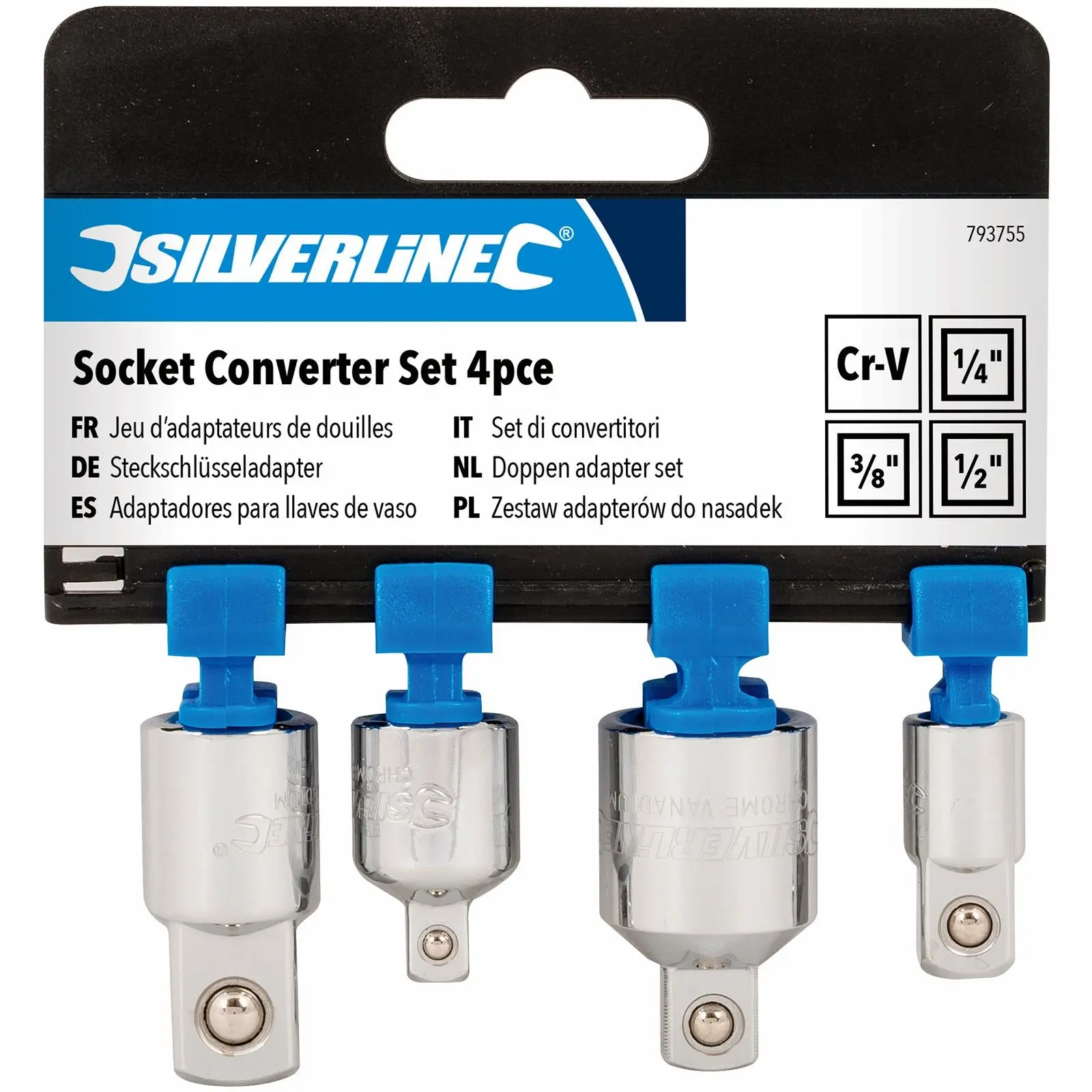 Silverline 4 Piece Socket Converter Set Adaptor Reducer 1/4" 3/8" 1/2" Female Male - Image 3