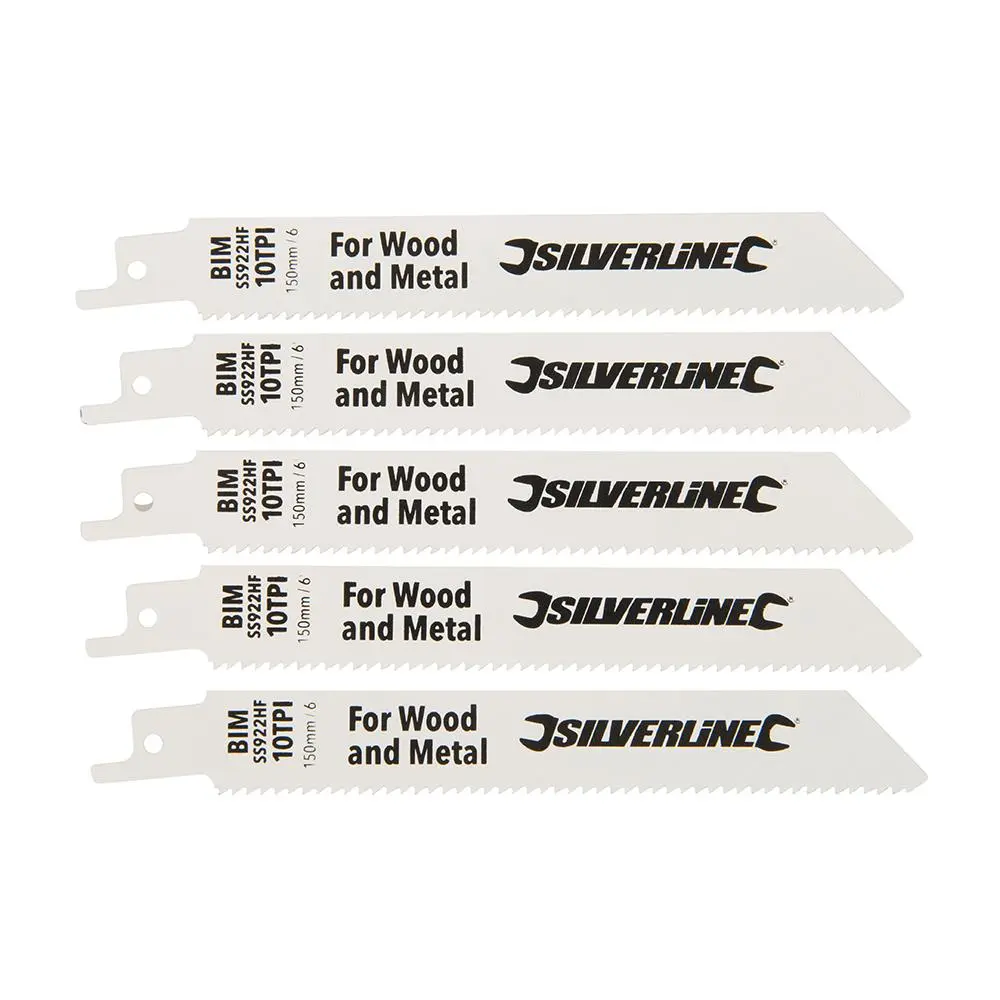 Silverline 5 Piece 150mm Recipro Saw Blades Bi-Metal 10 TPI Universal Shank - Image 2