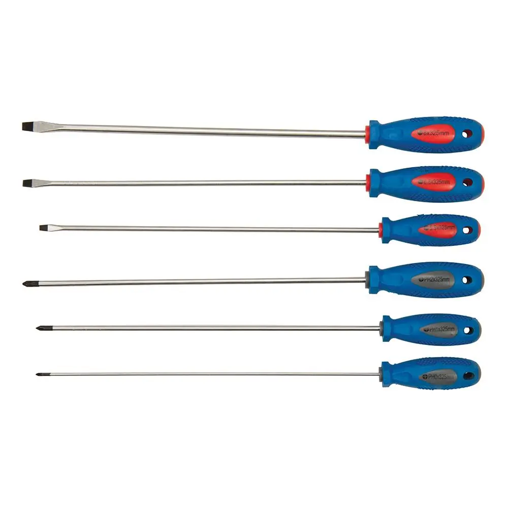 Silverline 6 Piece Extra-Long Screwdriver Set Slotted Phillips Magnetic Tips - Image 2