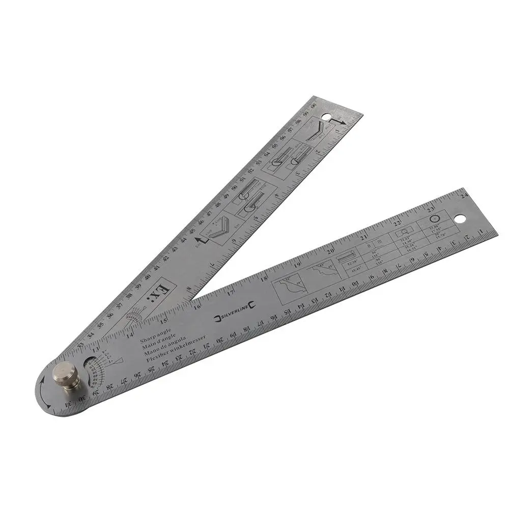 Silverline 600mm Easy Angle Protractor Rule Metric Imperial Ruler Foldable - Image 2