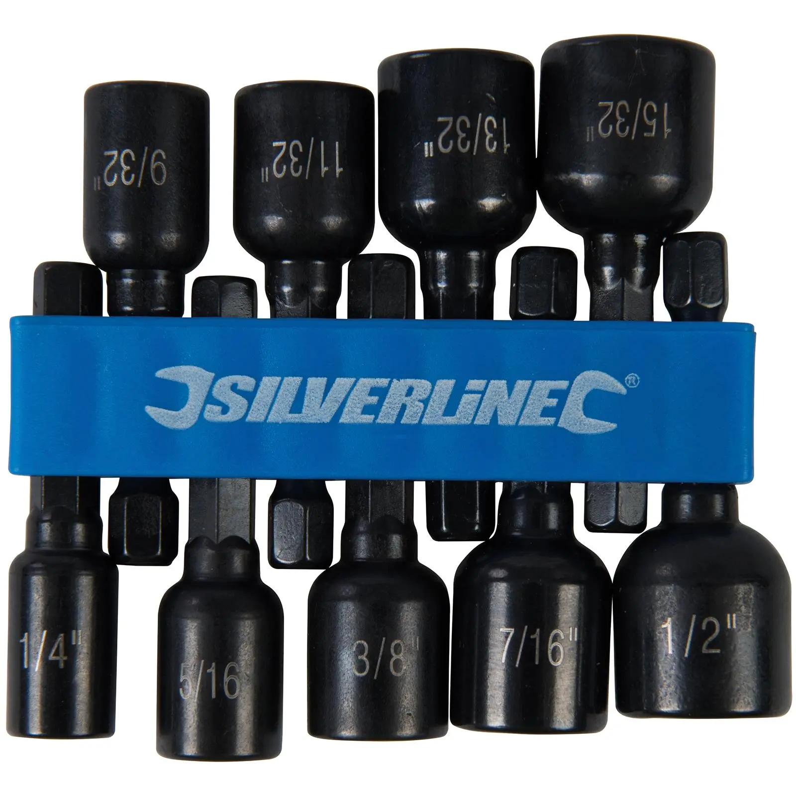 Silverline 9 Piece Imperial Magnetic Nut Driver Set 1/4"-1/2" Hex Drill Socket Adaptor - Image 2