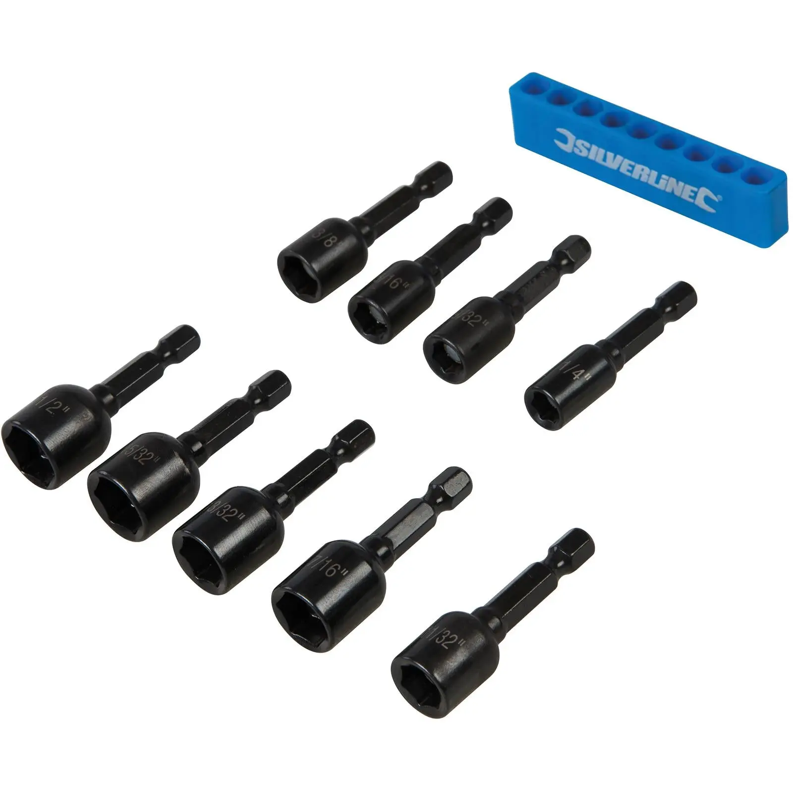 Silverline 9 Piece Imperial Magnetic Nut Driver Set 1/4"-1/2" Hex Drill Socket Adaptor - Image 3