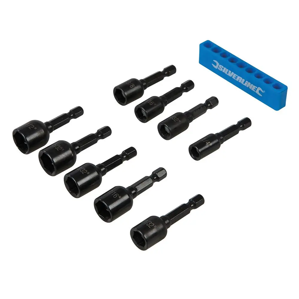 Silverline 9 Piece Imperial Magnetic Nut Driver Set 1/4"-1/2" Hex Drill Socket Adaptor - Image 4