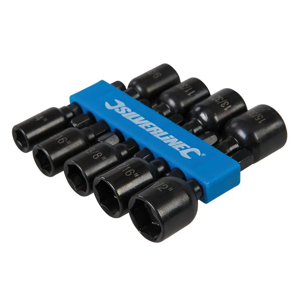 Silverline 9 Piece Imperial Magnetic Nut Driver Set 1/4"-1/2" Hex Drill Socket Adaptor - Image 5