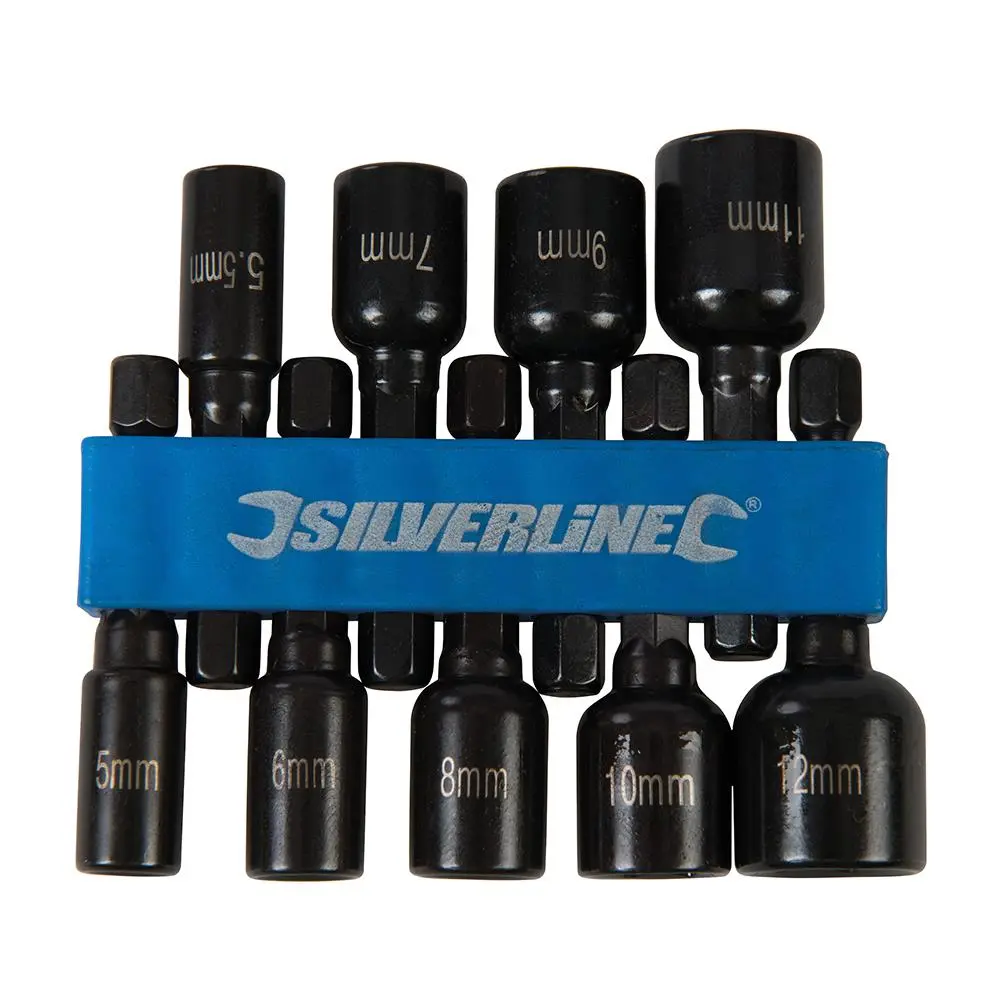 Silverline 9 Piece Metric Magnetic Nut Driver Set 5-12mm Metric Hex Drill Socket Adaptor - Image 2