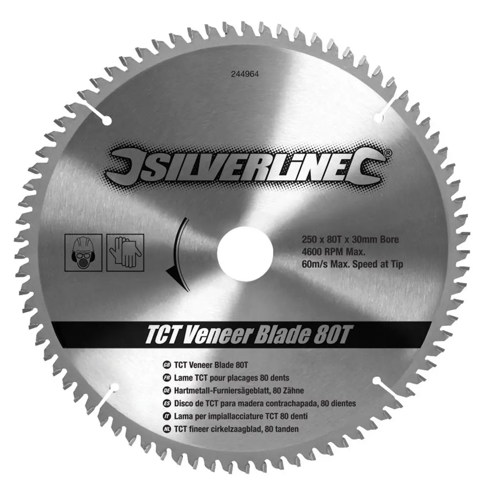 Silverline Circular Saw Veneer Blade TCT 250mm Laminate Chipboard MDF 80T