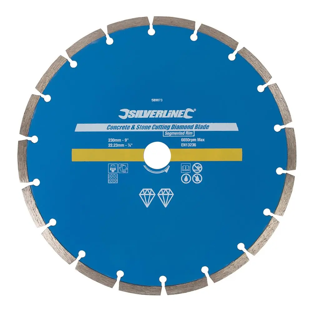 Silverline Concrete & Stone Cutting Diamond Blade 230 x 22.23mm Segmented Rim 589673