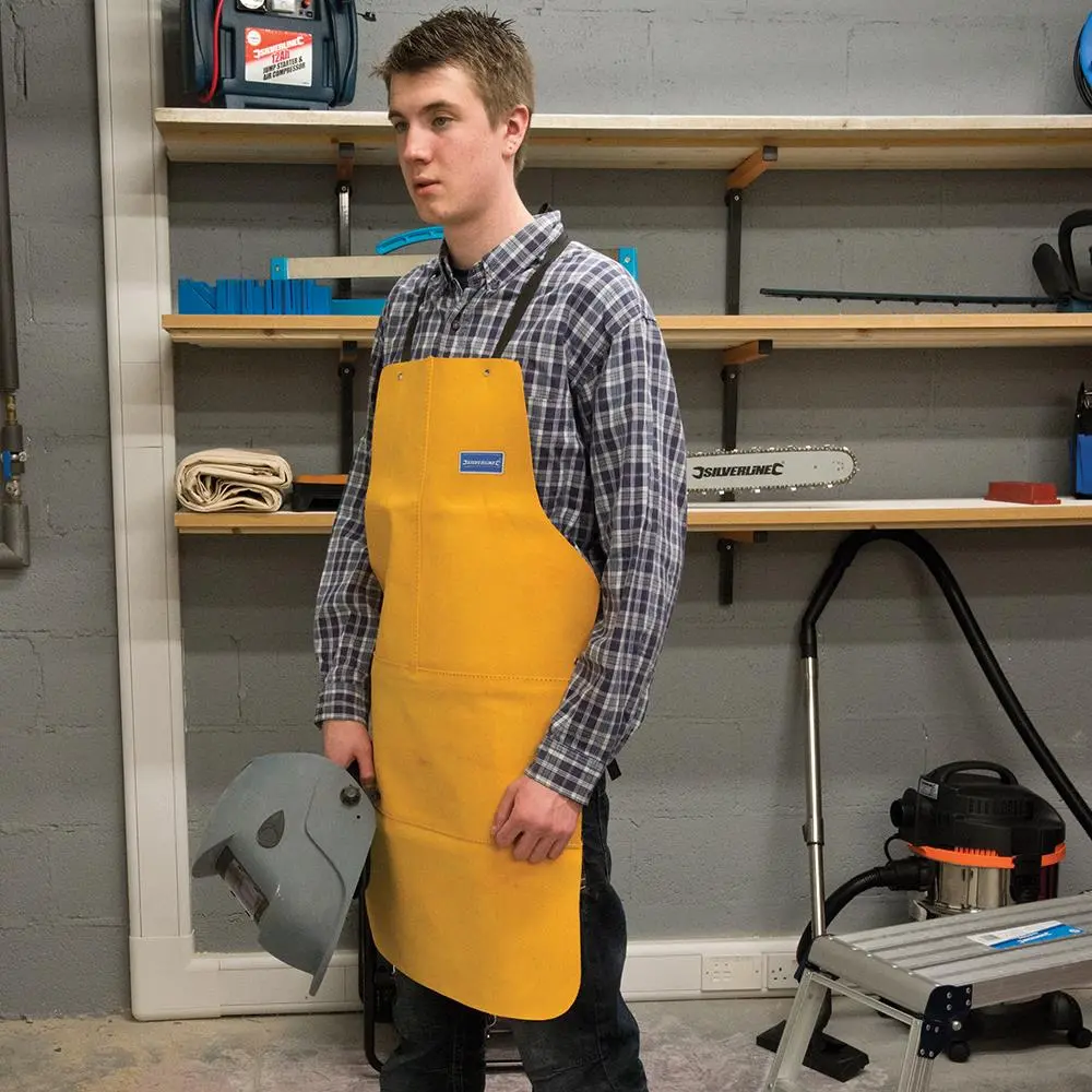 Silverline Full Length Welders Apron Chrome Leather Safety Heavy Reinforced - Image 4