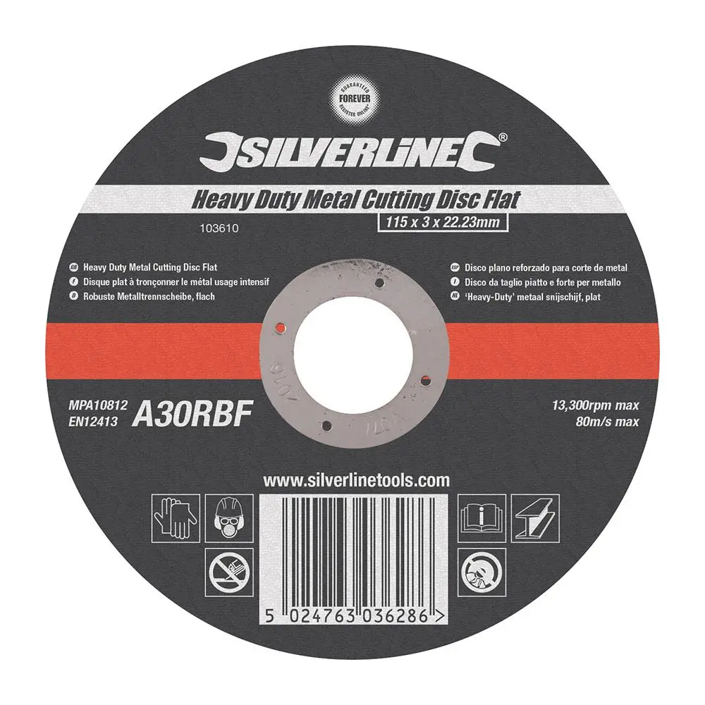 Silverline Heavy Duty Flat Metal Cutting Disc 115 x 3 x 22.23mm