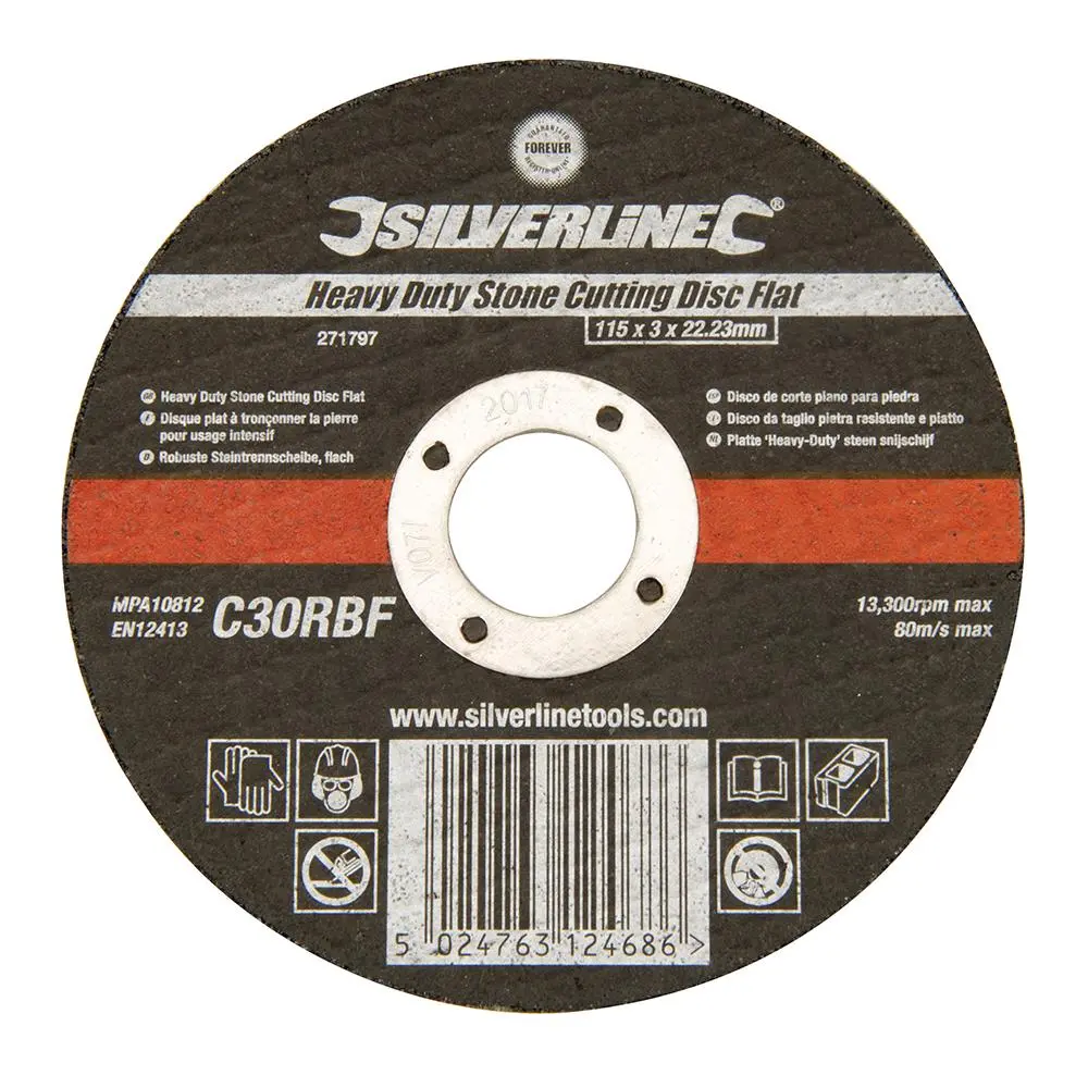 Silverline Heavy Duty Flat Stone Cutting Disc 115 x 3 x 22.23mm