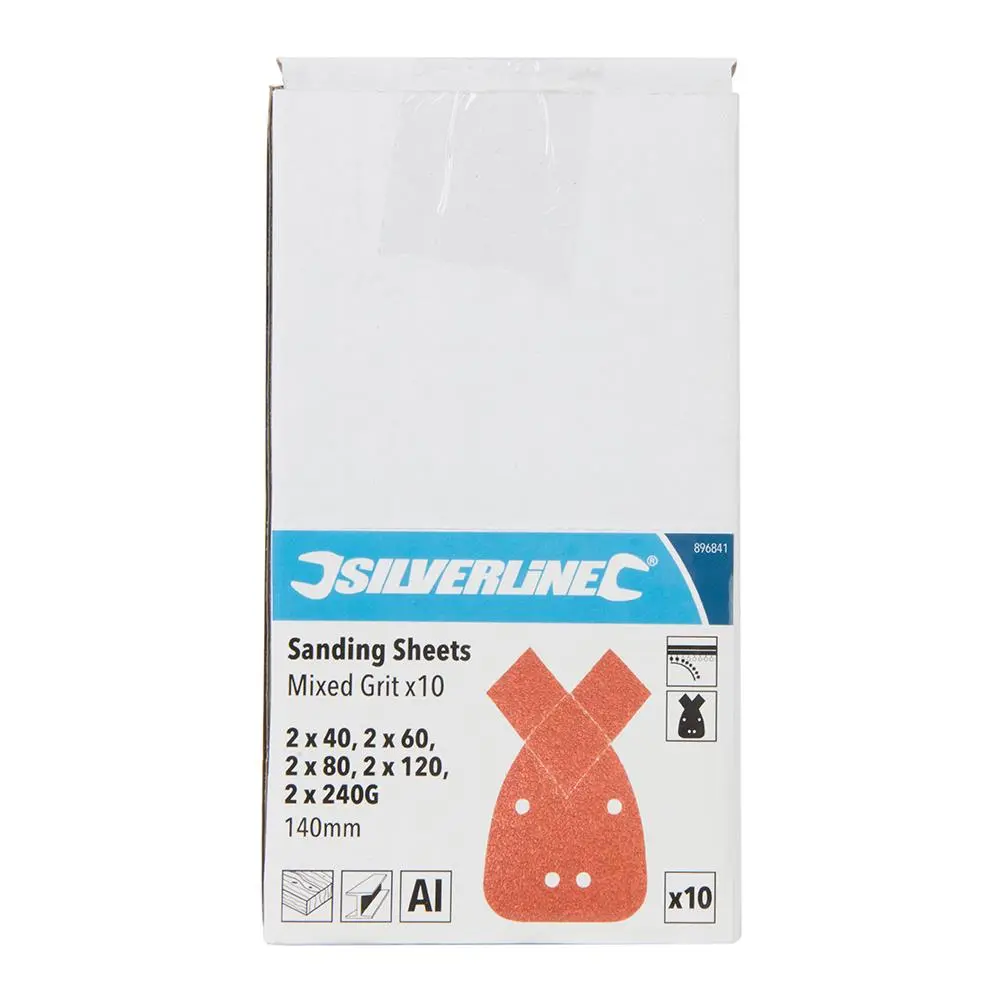 Silverline Hook & Loop Detail Sander Sheets Tips 140mm 10pk 2 x 40, 60, 80, 120, 240G 896841 - Image 2