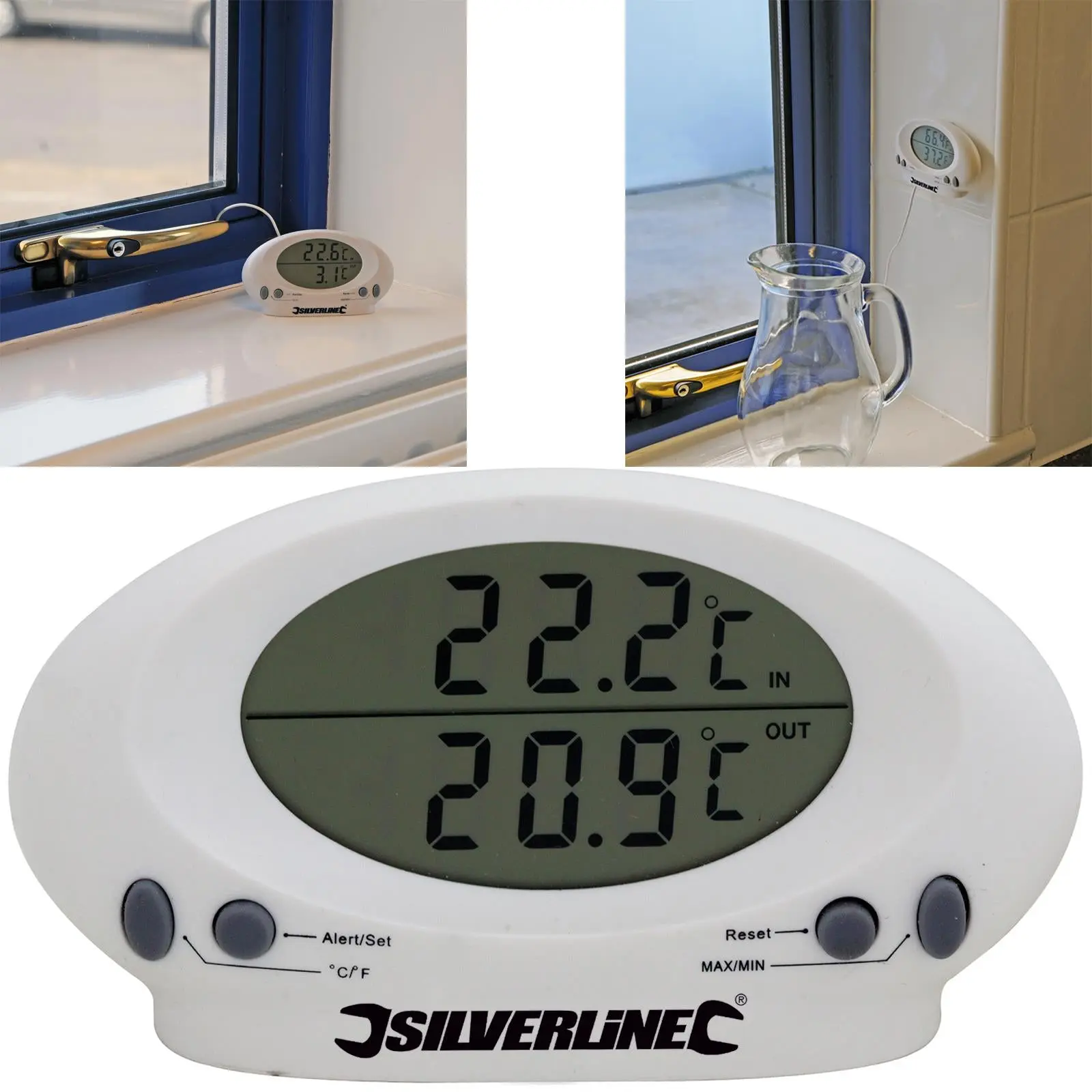 Silverline Indoor/Outdoor Digital Thermometer Temperature Kitchen Probe Sensor