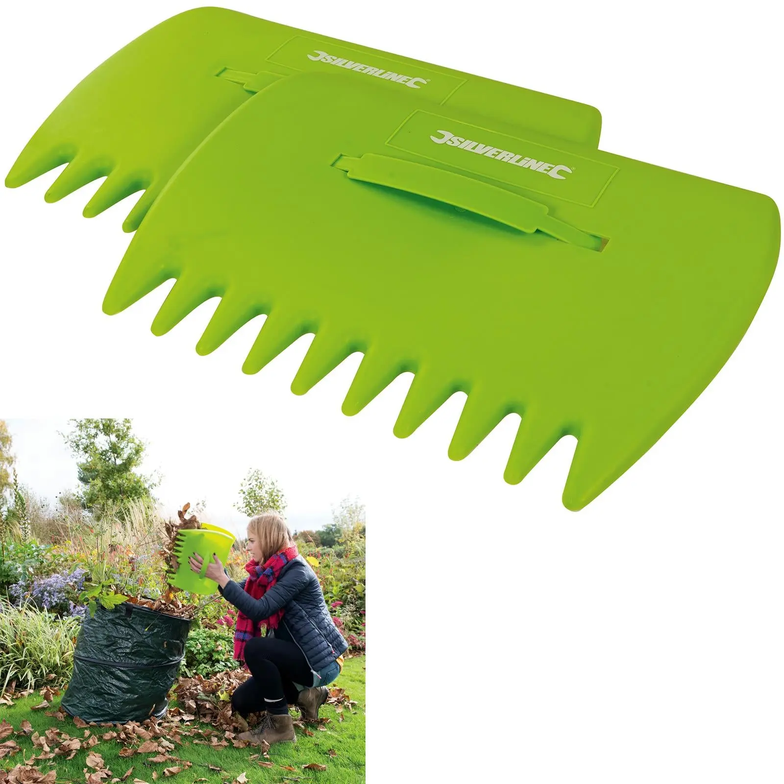 Silverline Leaf Collector 330x250mm Garden Waste Pronged Scoops Leaves - Image 4
