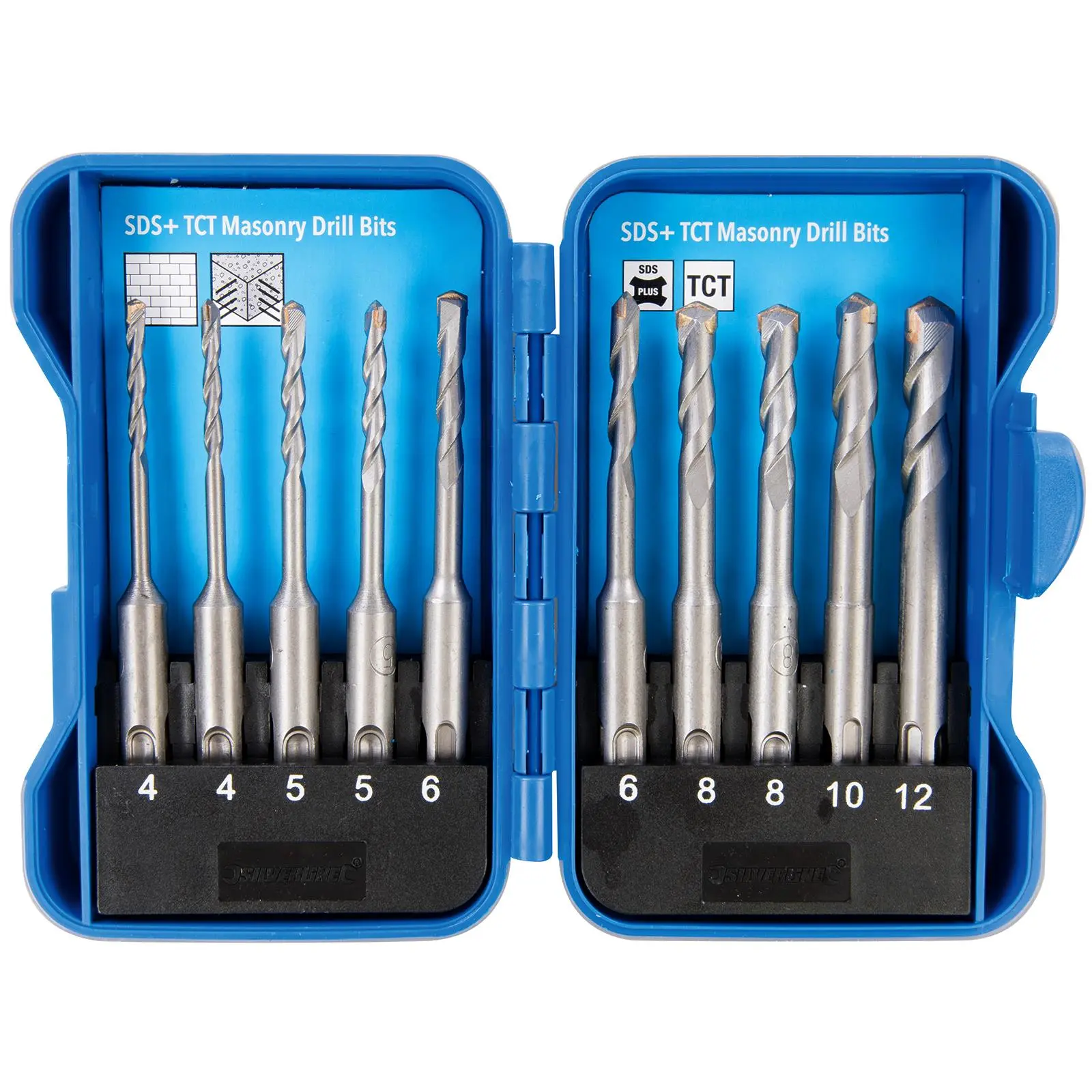 Silverline Masonry Drill Bit Set SDS Plus Concrete Brick Stone Block 10pc 4-12mm - Image 2
