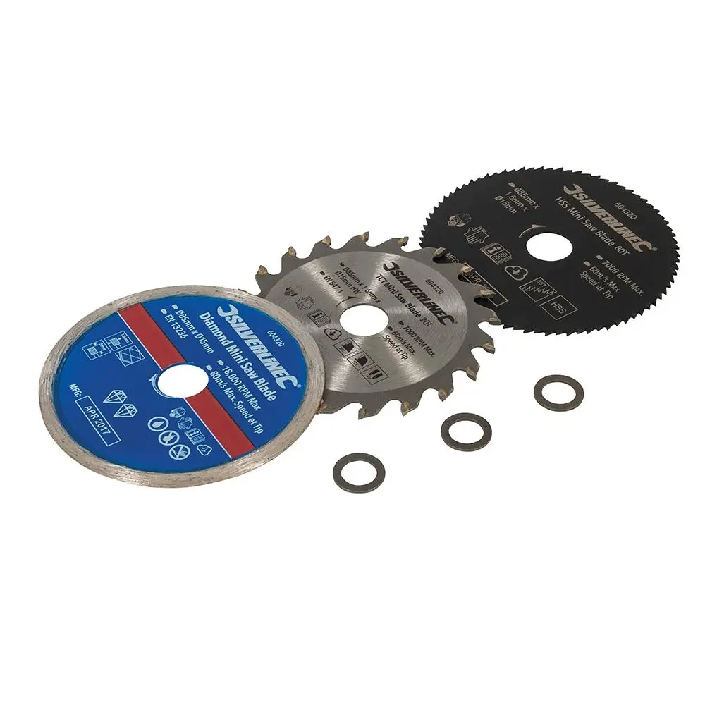 Silverline Mini Saw Blade Set 3pce 85mm Dia - 15mm Bore 604320 - Image 2