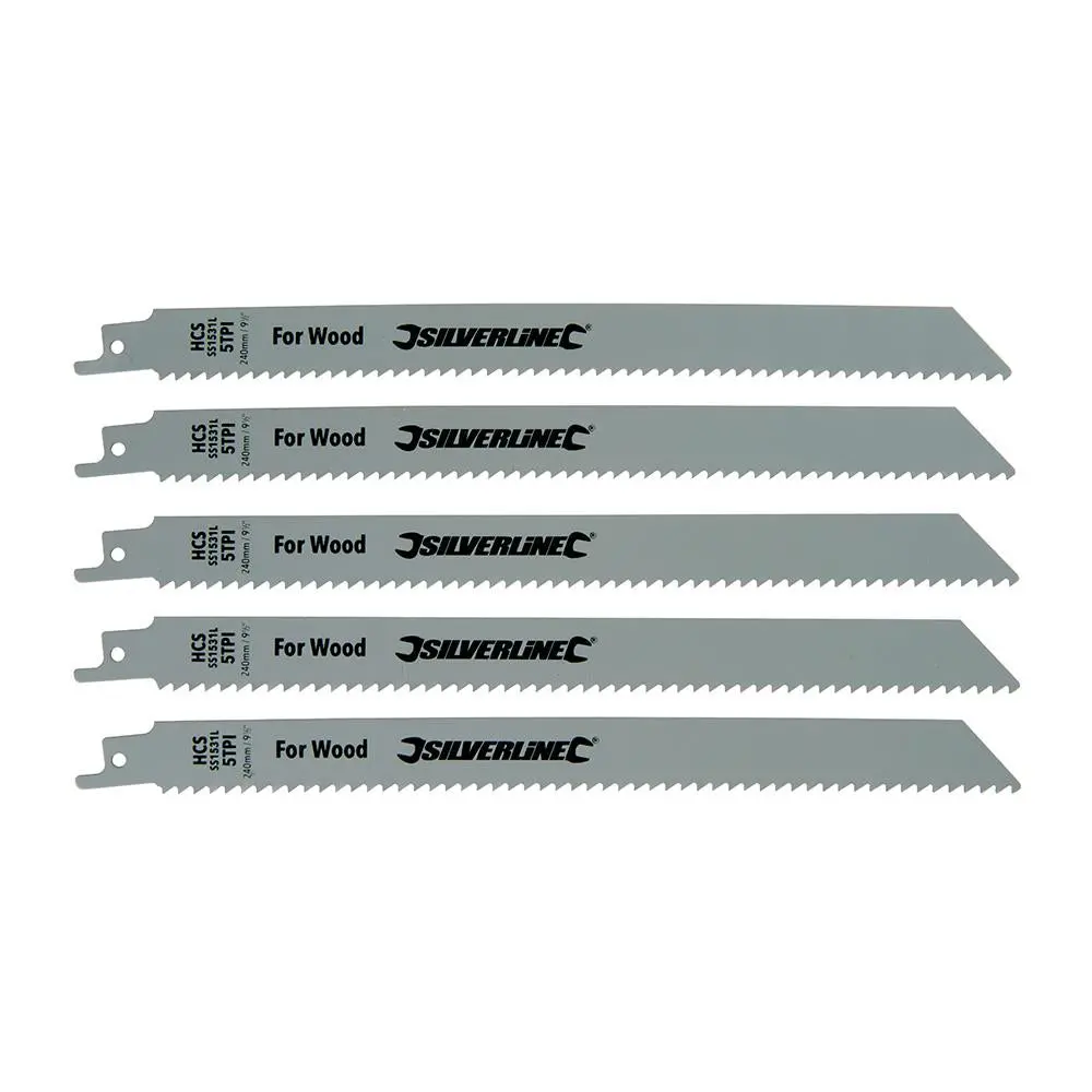 Silverline Recip Saw Blades for Wood 5pk HCS - 5tpi 240mm 196500