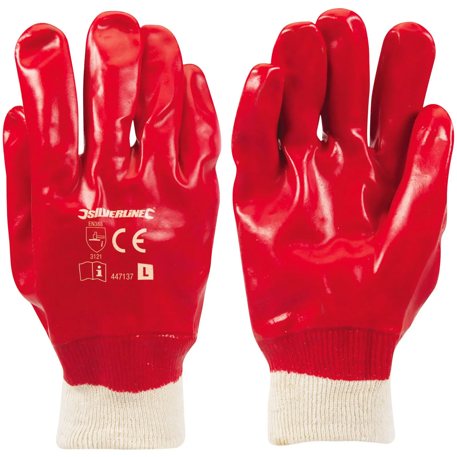 Silverline Red PVC Gloves Protective Work Grease Oil Repellent - Image 2
