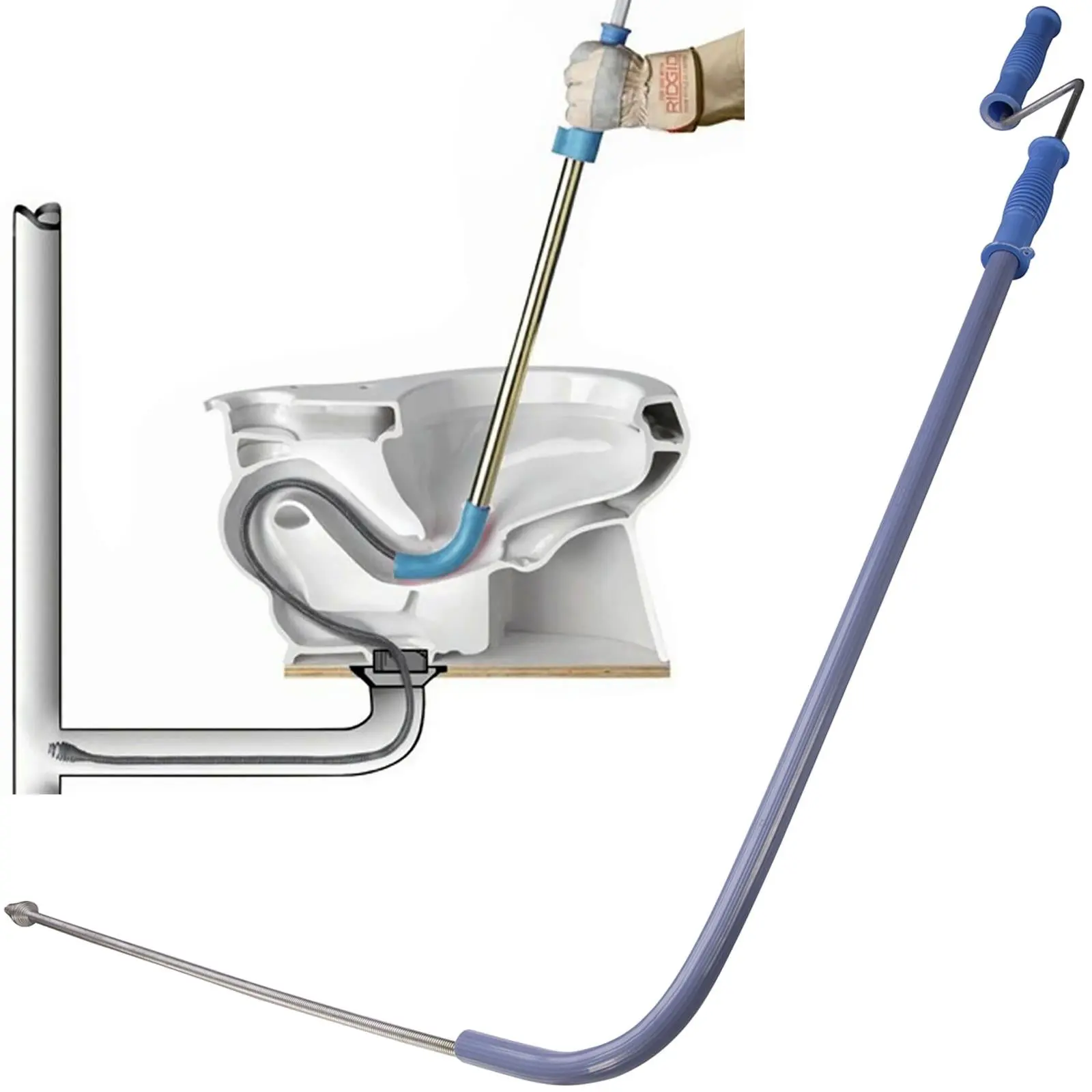 Silverline Toilet Auger Unblocker Plumbers Snake Blockage Basin Flexible Pipe - Image 2
