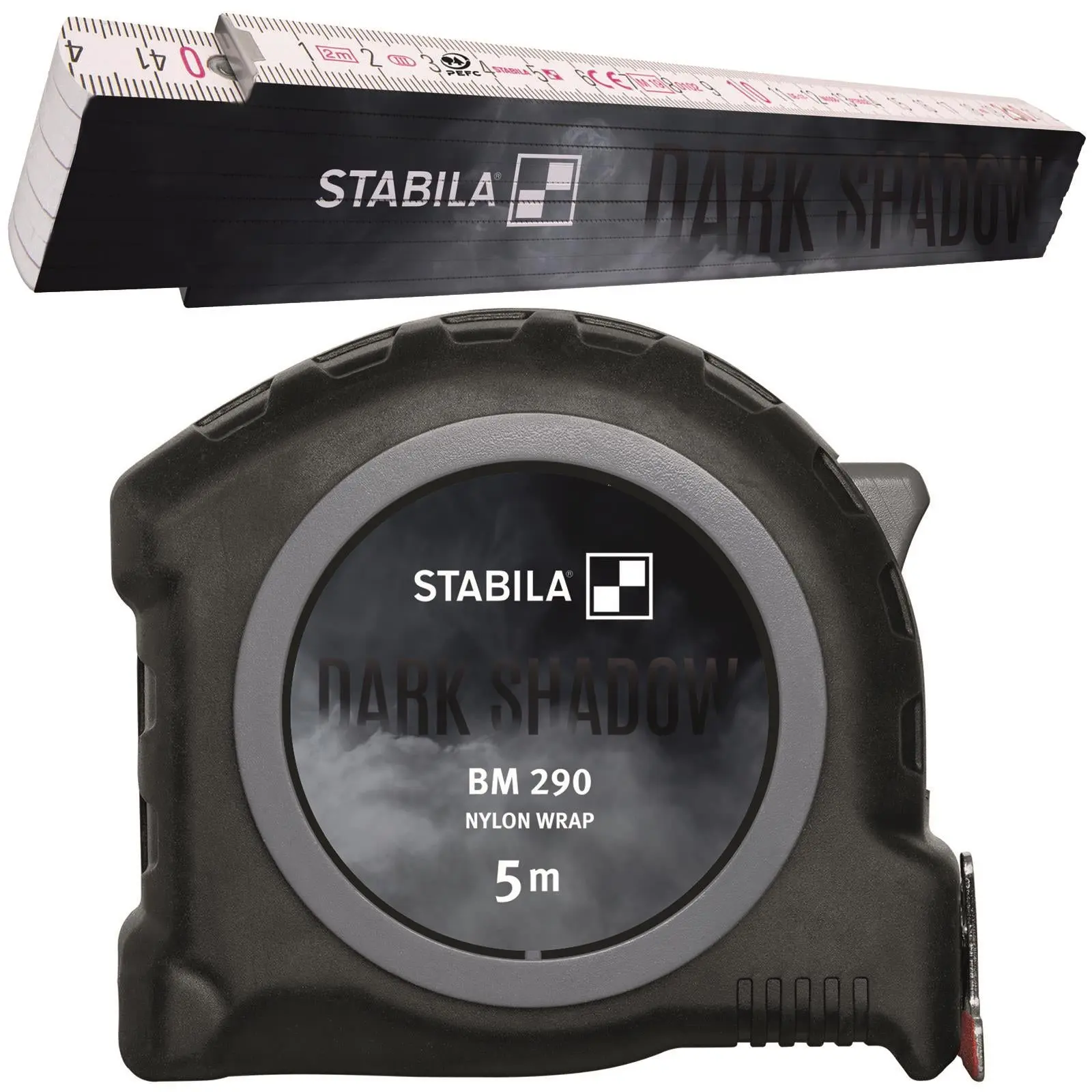 STABILA Dark Shadow Pocket Tape Measure 5m BM290 and Wooden Folding Rule Limited Edition