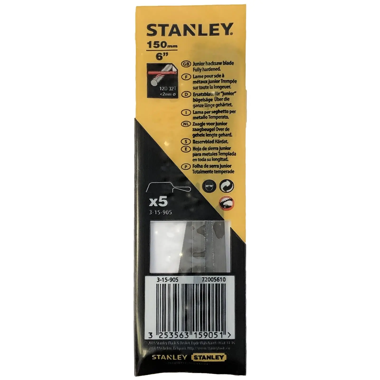 Stanley Junior Hacksaw Blade 150mm 6" Fully Hardened Pack of 5 Blades - Image 2